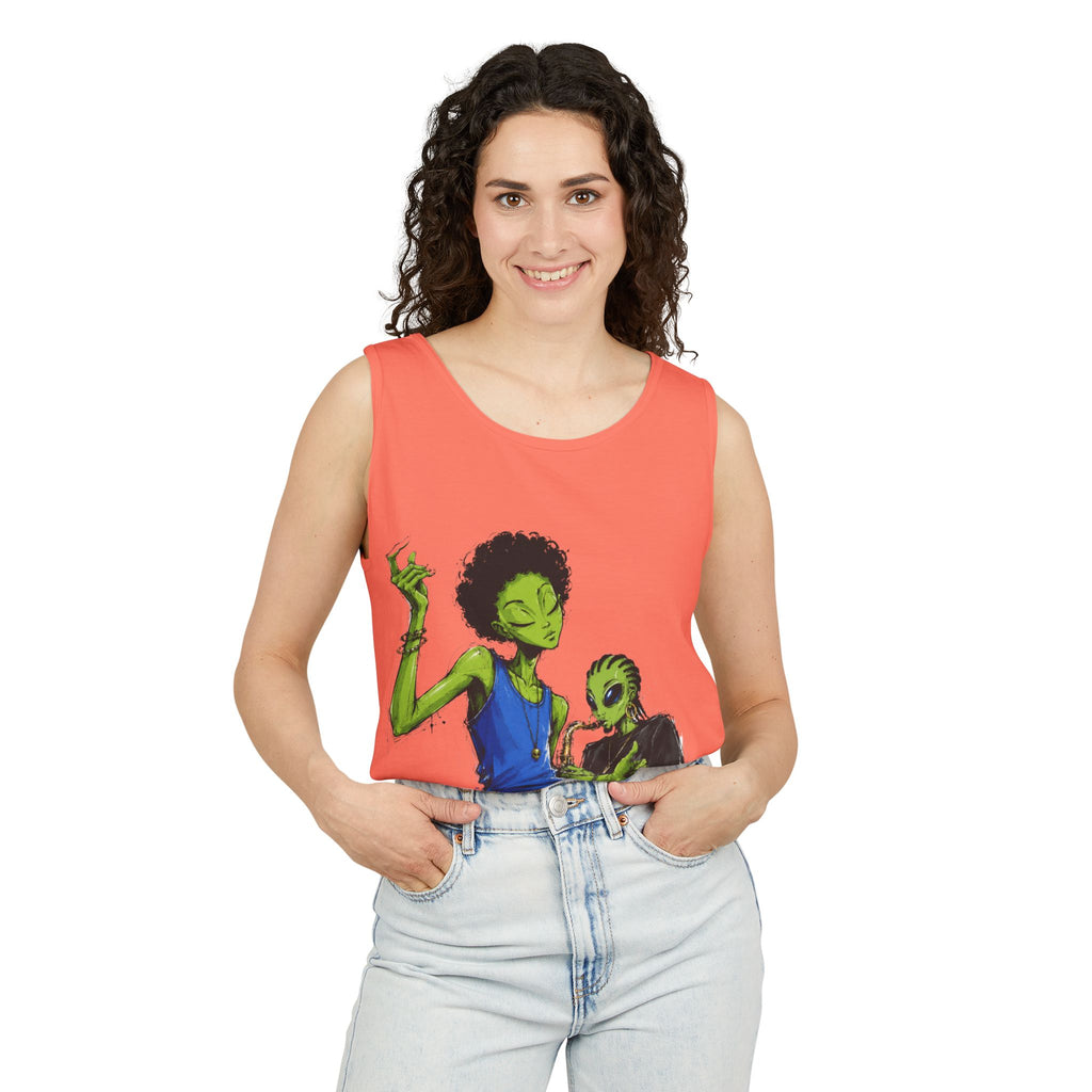 Alien Duo Graphic Tank Top — Retro Streetwear Art Tee-Tito & Raz Edition
