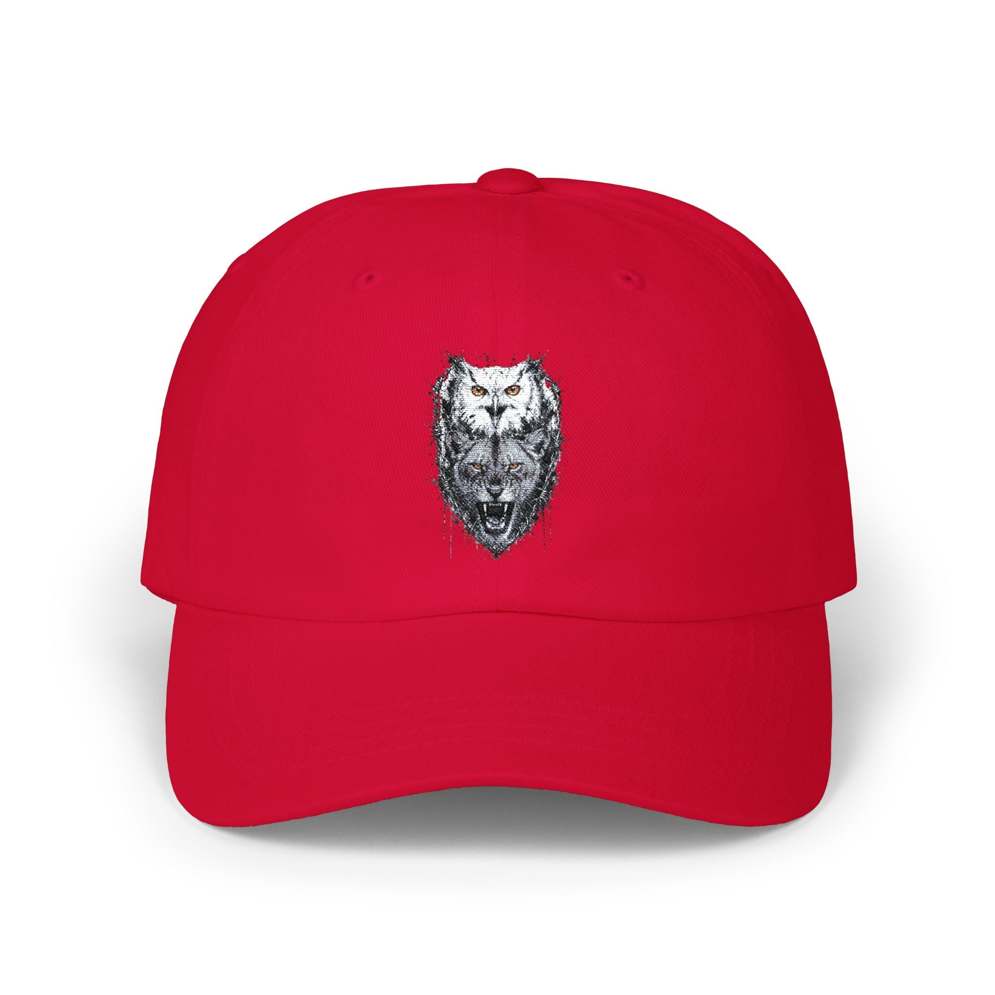 Owlix & Leona Watercolor Dad Cap — Artistic Roaring Lioness & Calm Owl Baseball Hat