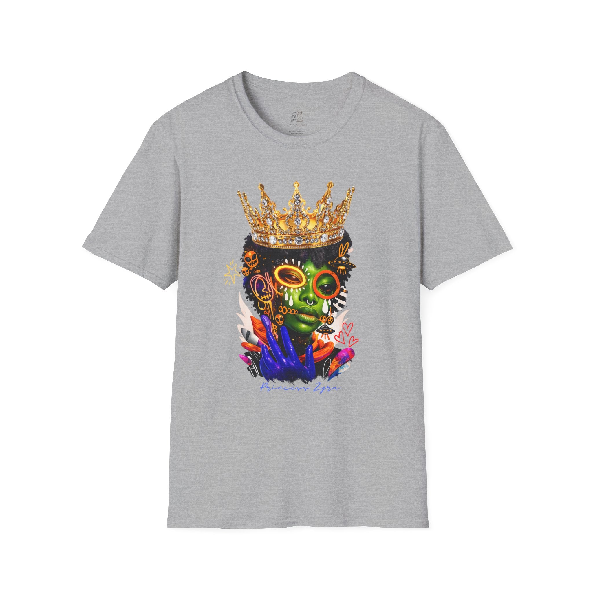 Princess Zyra T-Shirt — Vibrant Crowned Afro Skull Graphic Tee