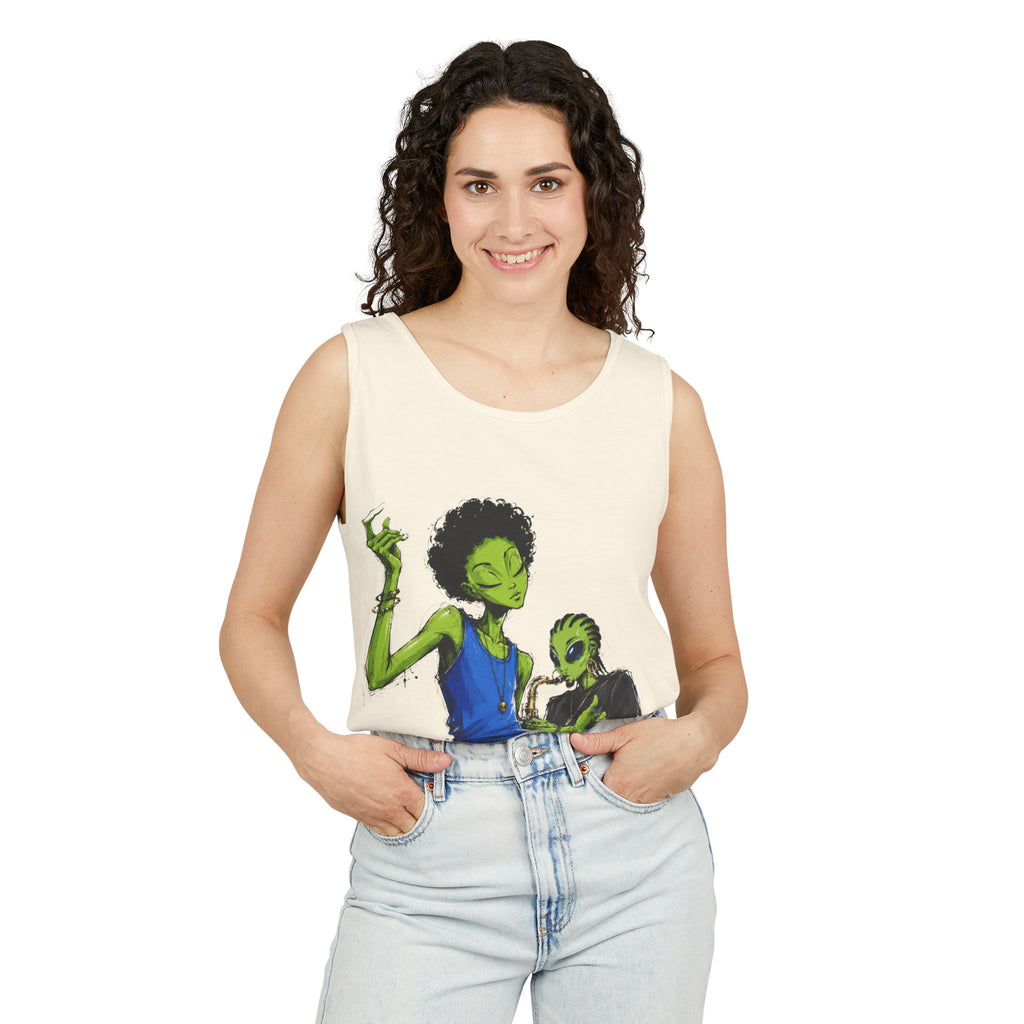 Alien Duo Graphic Tank Top — Retro Streetwear Art Tee-Tito & Raz Edition