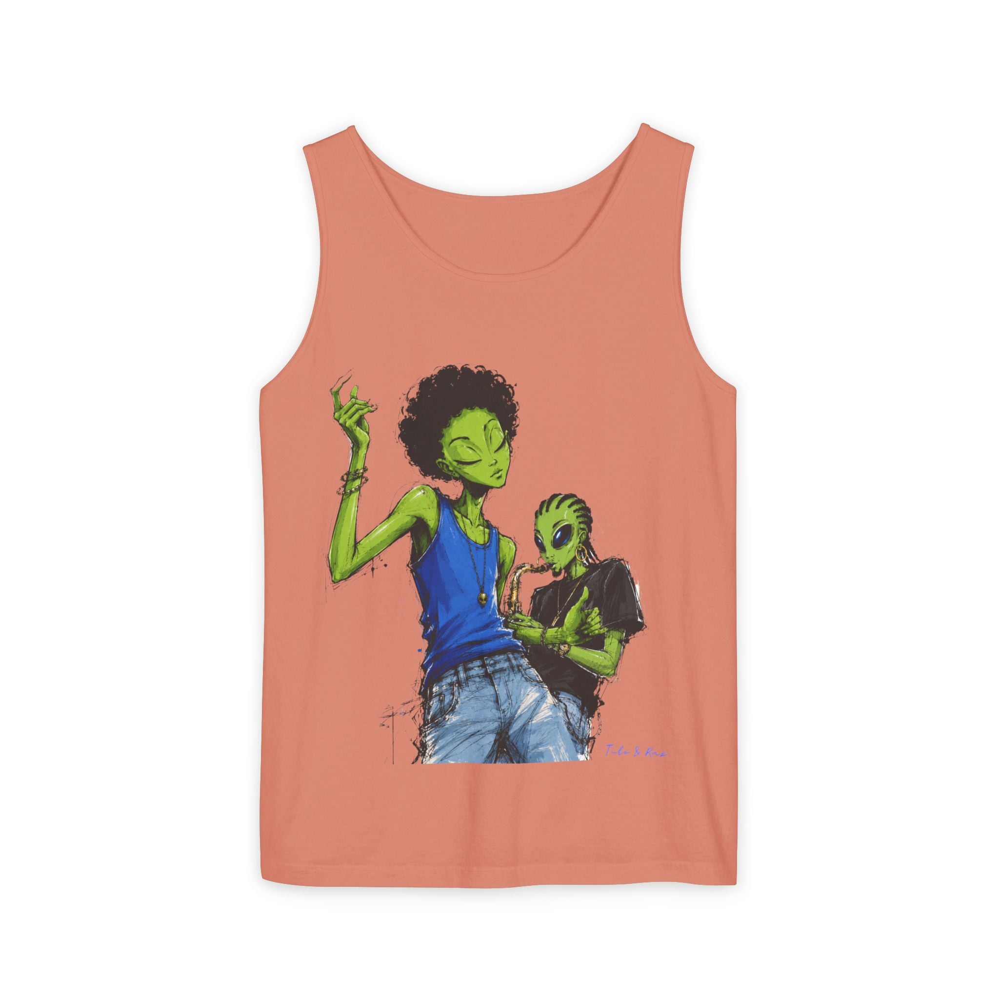 Alien Duo Graphic Tank Top — Retro Streetwear Art Tee-Tito & Raz Edition