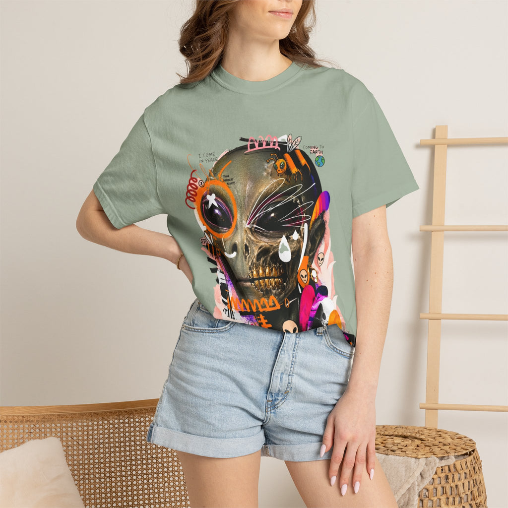 Skull Graffiti T-Shirt — Abstract Neon Alien Street Art Tee