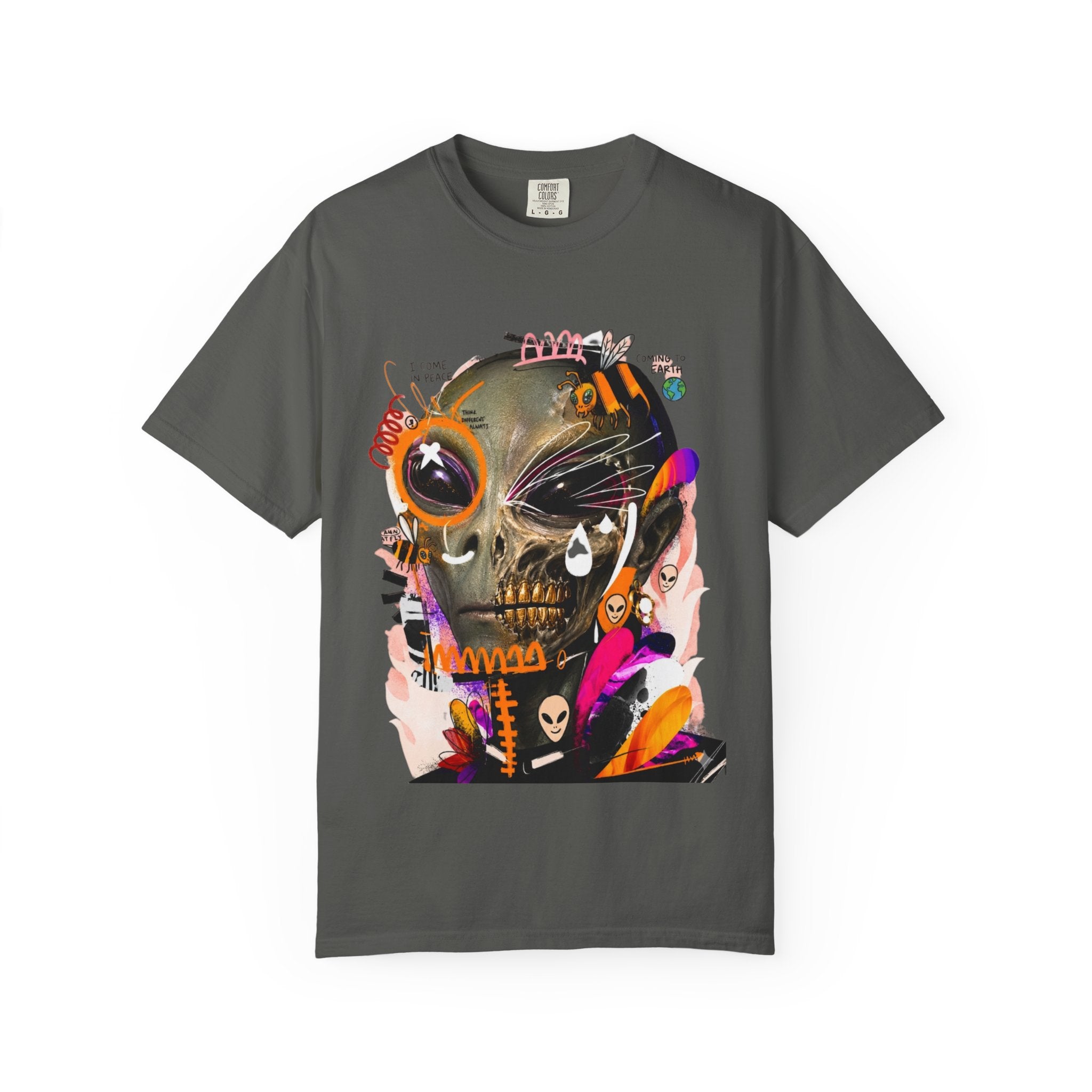 Skull Graffiti T-Shirt — Abstract Neon Alien Street Art Tee