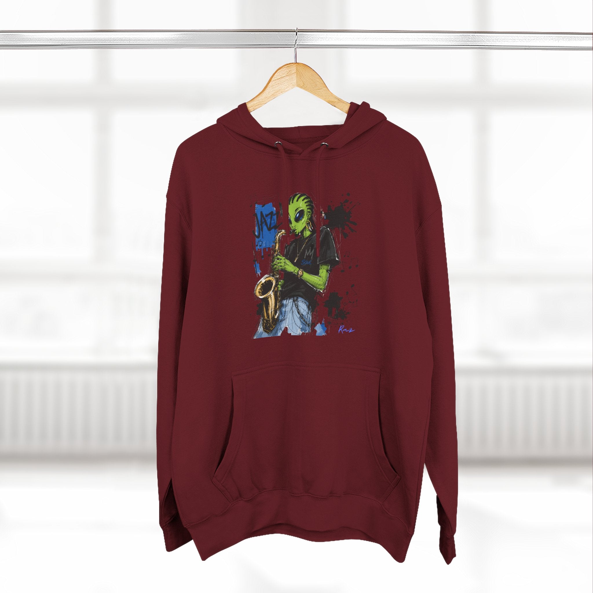 Jazz Saxophone Art Hoodie — Abstract Live Jazz Music Fleece Pullover-Tito & Raz Edition