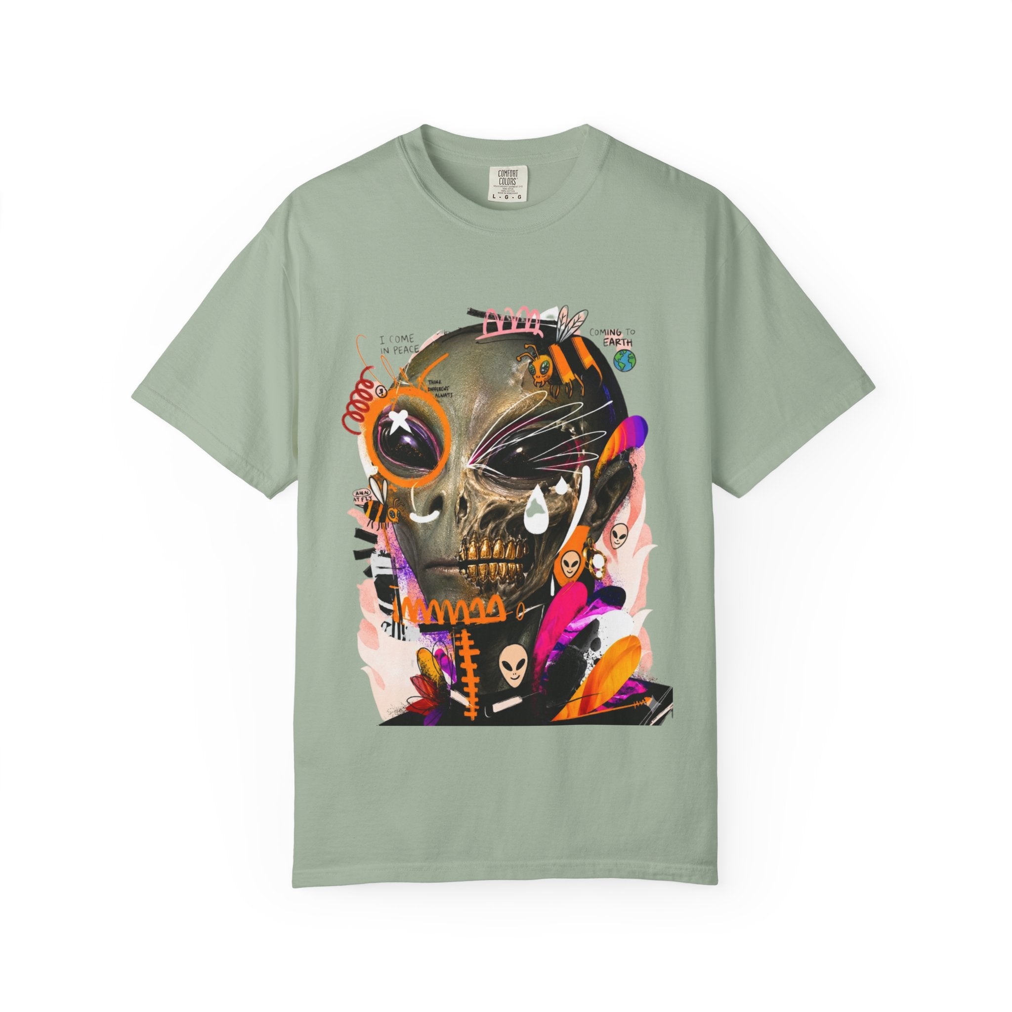 Skull Graffiti T-Shirt — Abstract Neon Alien Street Art Tee