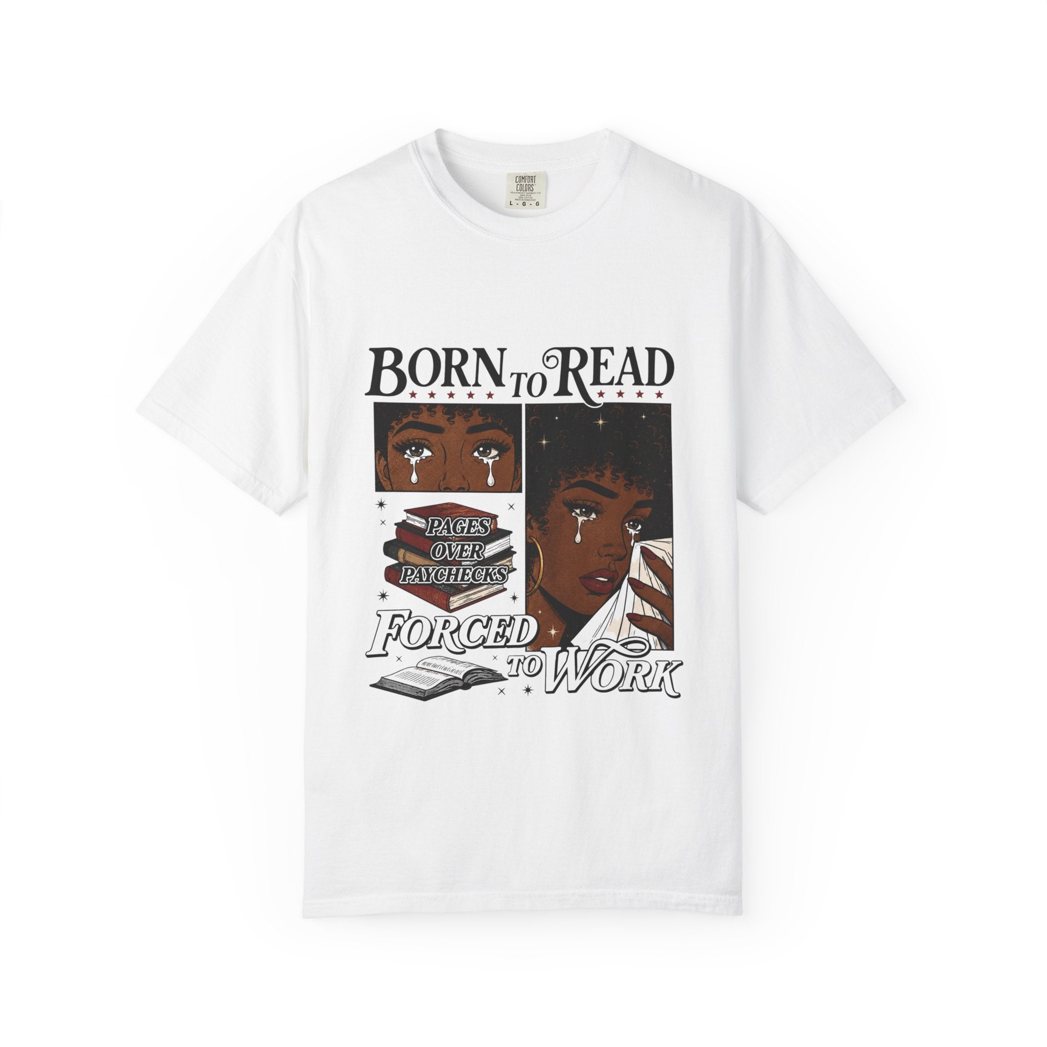 Born to Read, Forced to Work T-Shirt — Retro Comic Reading Graphic Tee
