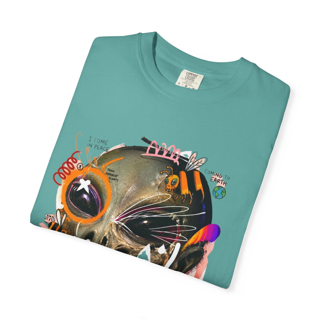 Skull Graffiti T-Shirt — Abstract Neon Alien Street Art Tee
