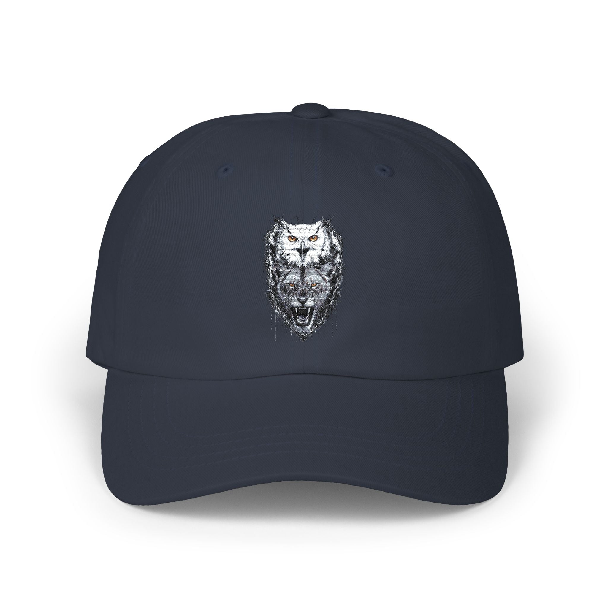 Owlix & Leona Watercolor Dad Cap — Artistic Roaring Lioness & Calm Owl Baseball Hat