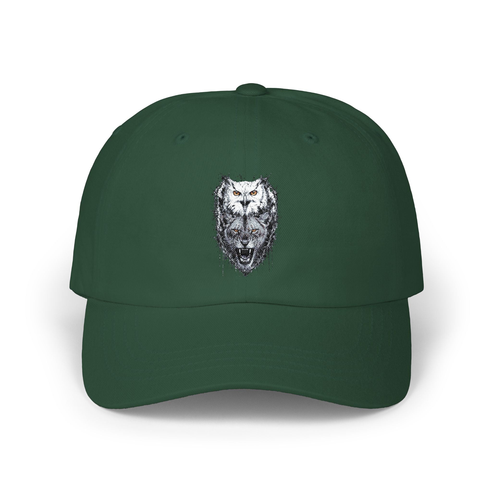 Owlix & Leona Watercolor Dad Cap — Artistic Roaring Lioness & Calm Owl Baseball Hat