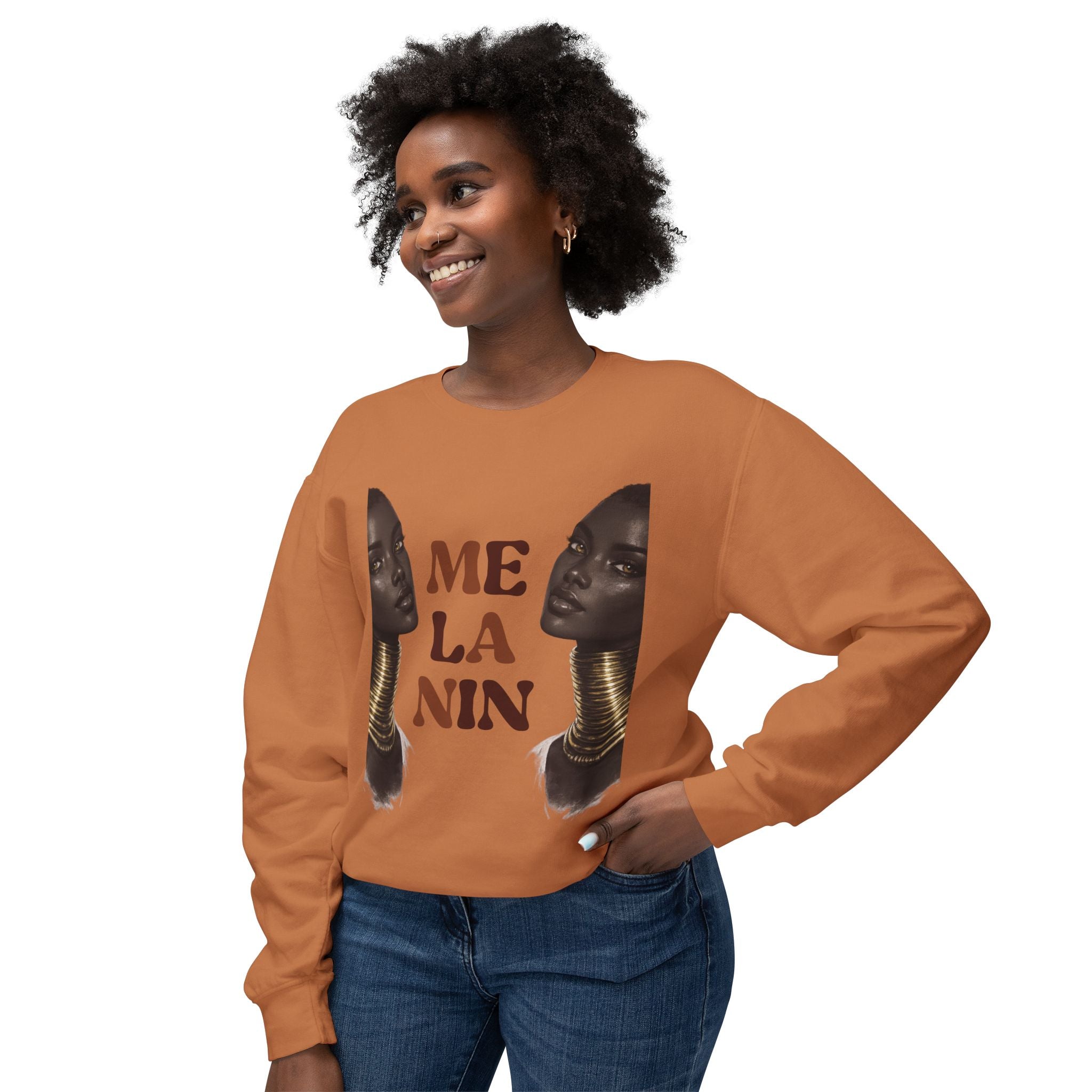 Crewneck Sweatshirt — 'Me La Nin' Melanin Portrait Graphic-Fall Collection