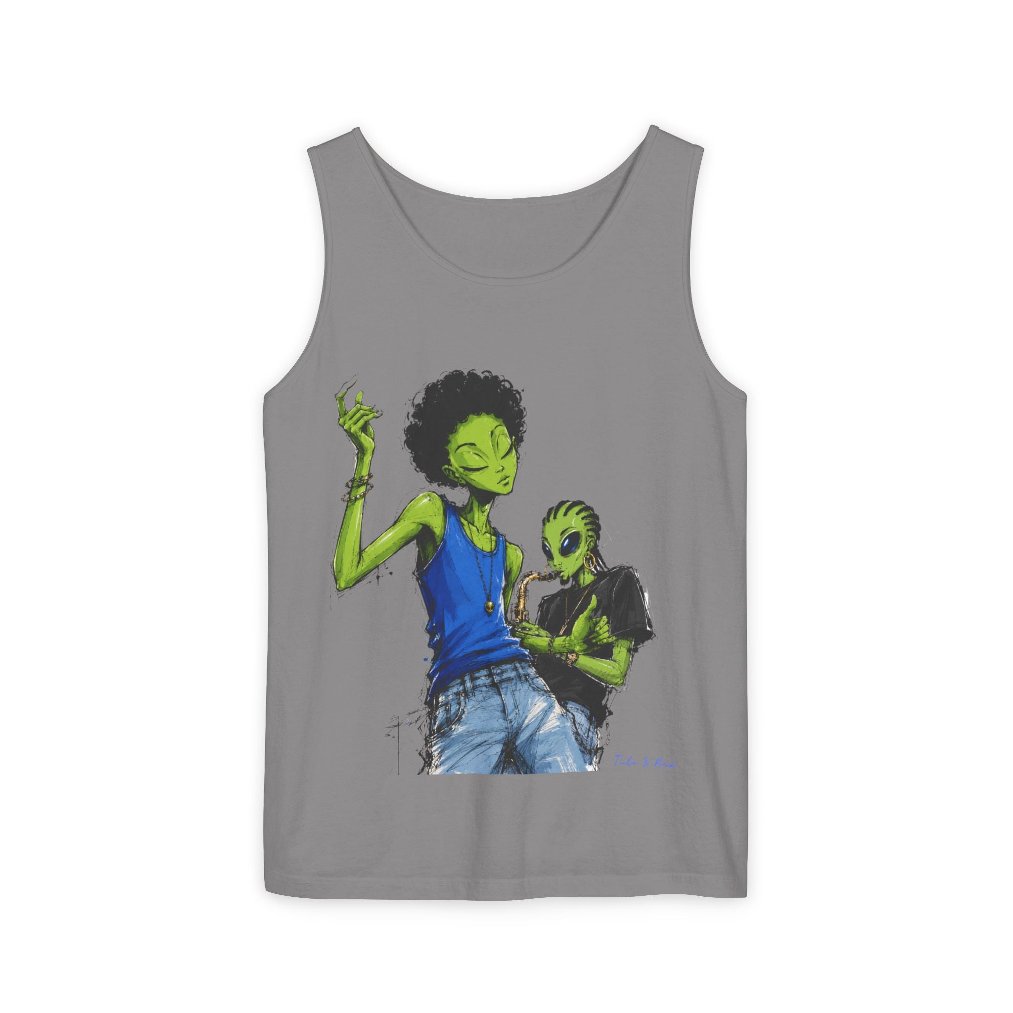 Alien Duo Graphic Tank Top — Retro Streetwear Art Tee-Tito & Raz Edition