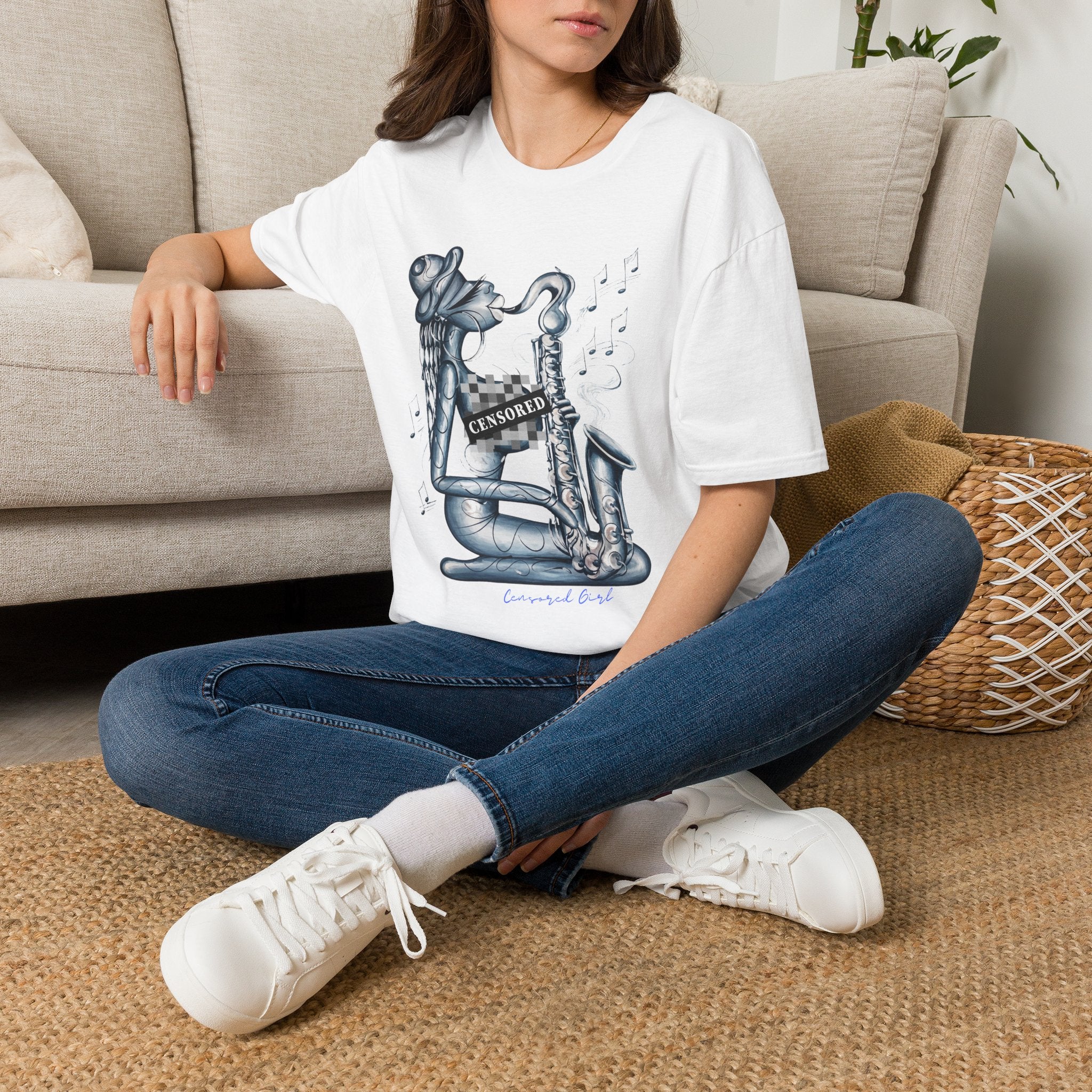 Censored Saxophone Art T-Shirt — Playful Jazz Music Tee