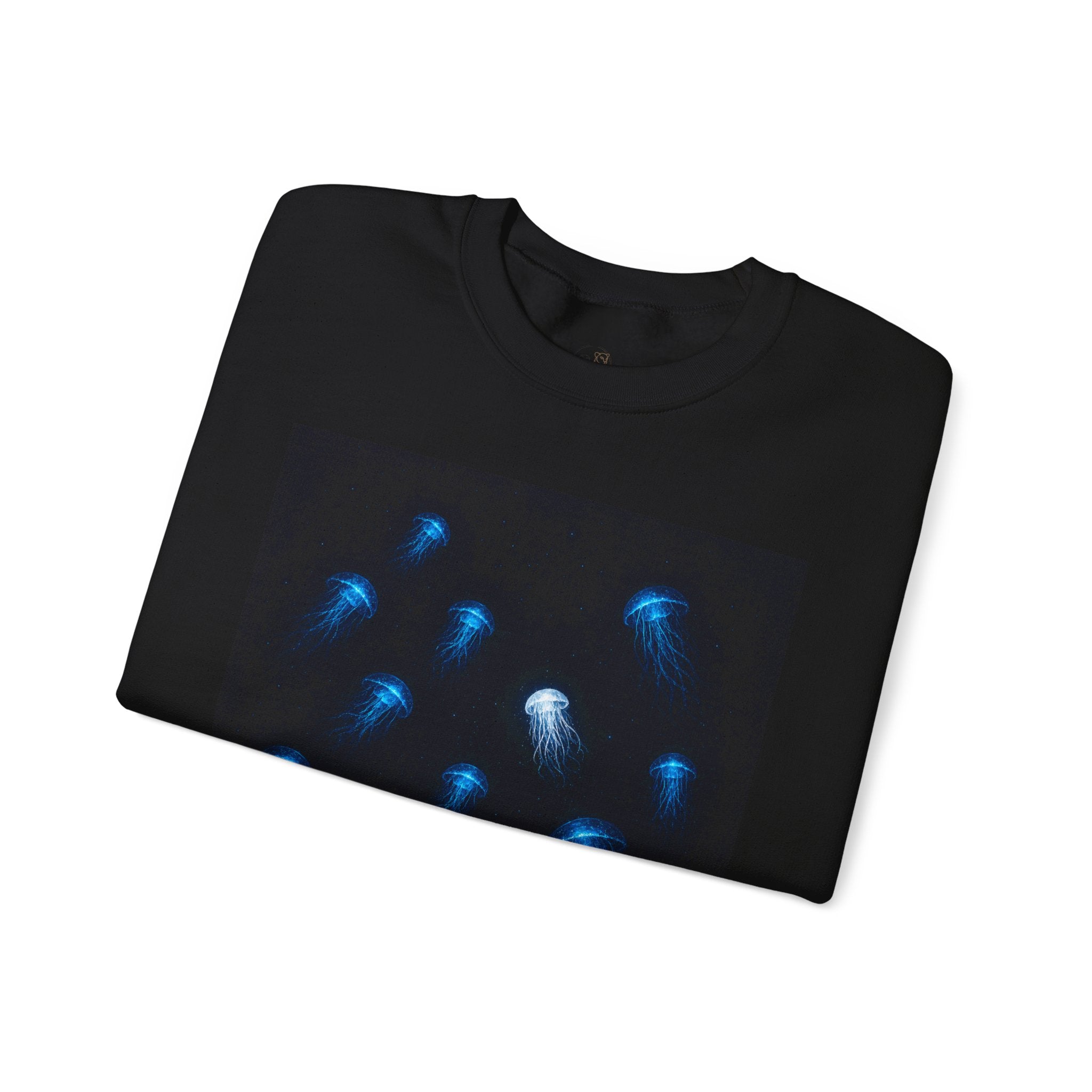 Crewneck Sweatshirt — Blue Jellyfish Glow Graphic with 不易察觉的 bù yì chá jué de