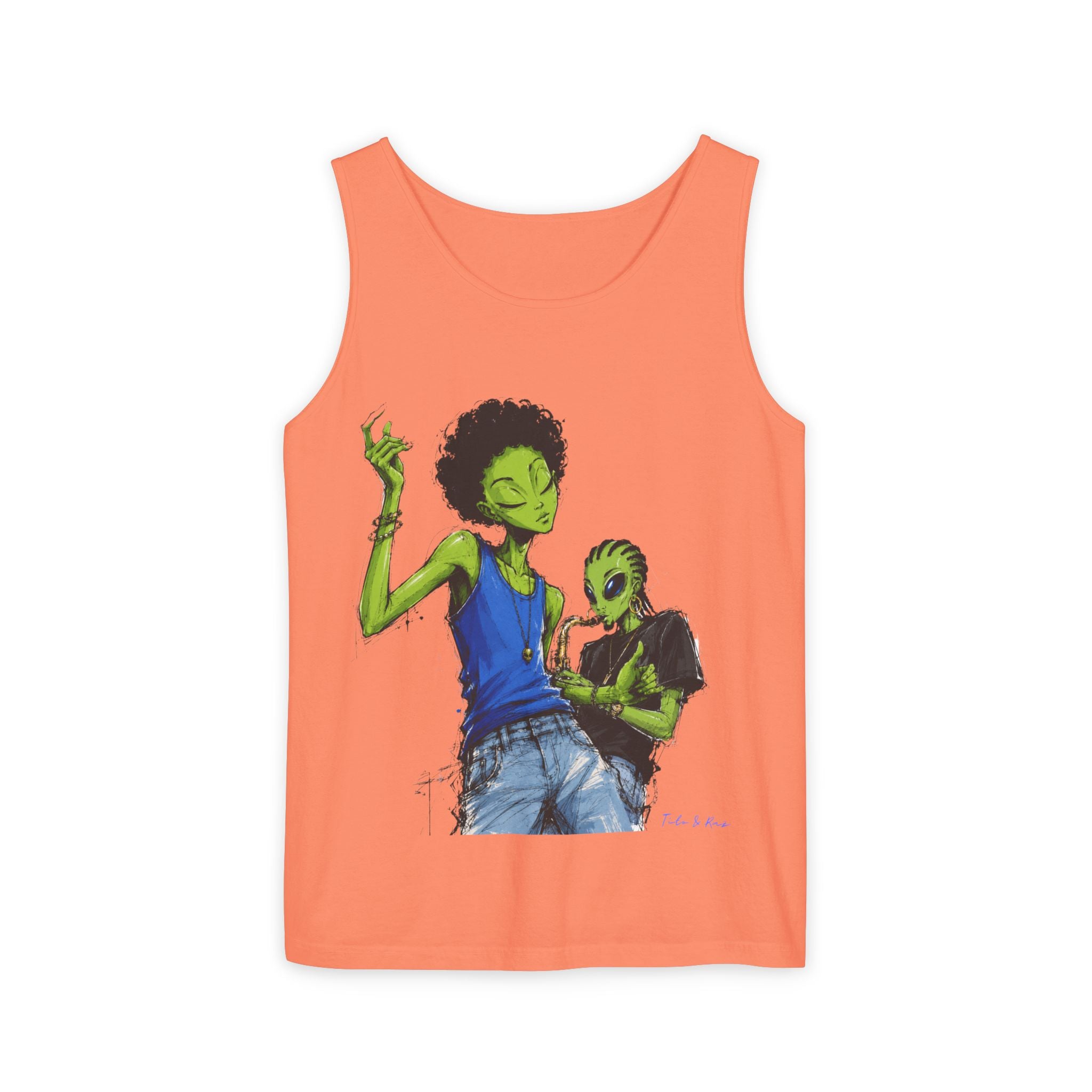 Alien Duo Graphic Tank Top — Retro Streetwear Art Tee-Tito & Raz Edition