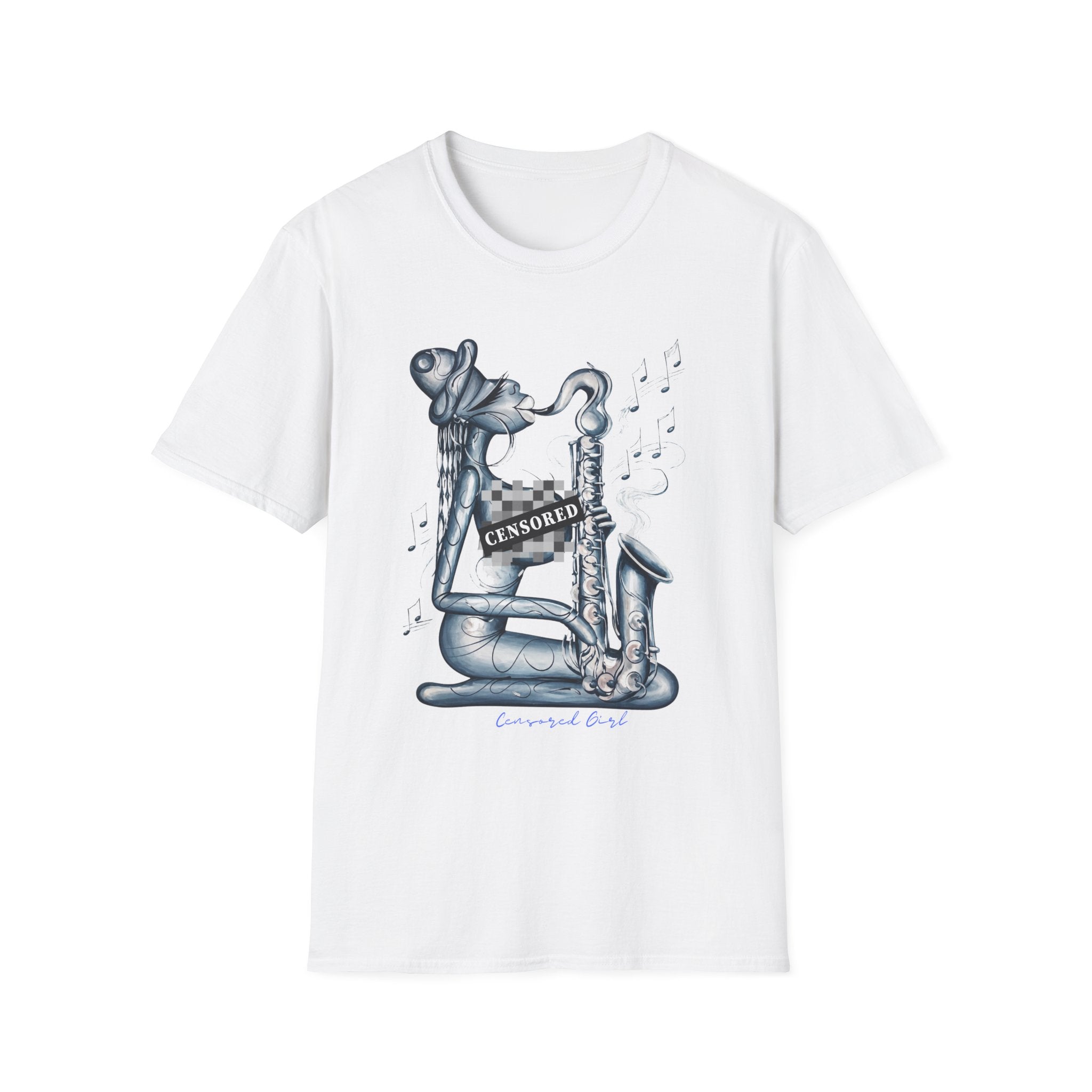 Censored Saxophone Art T-Shirt — Playful Jazz Music Tee