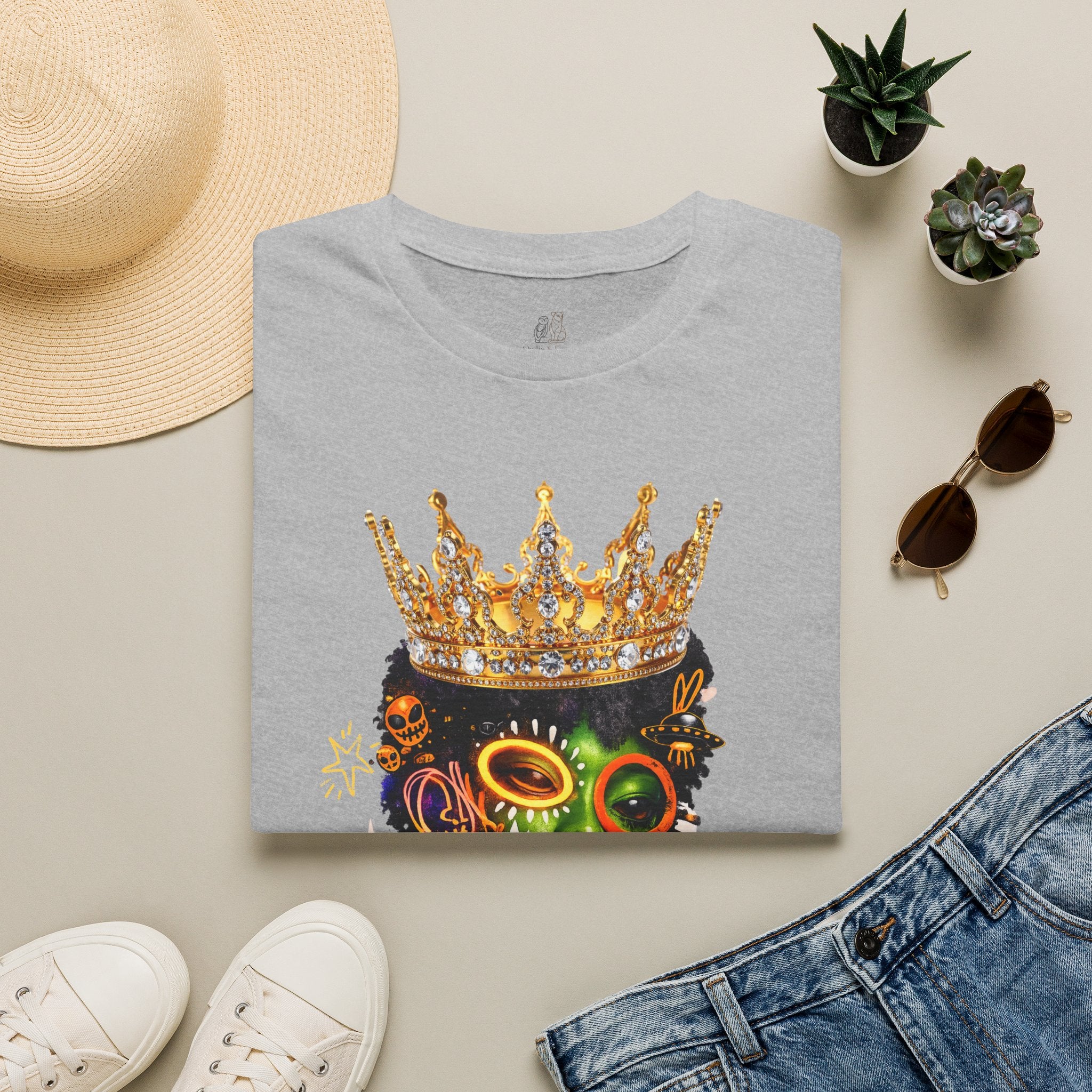 Princess Zyra T-Shirt — Vibrant Crowned Afro Skull Graphic Tee