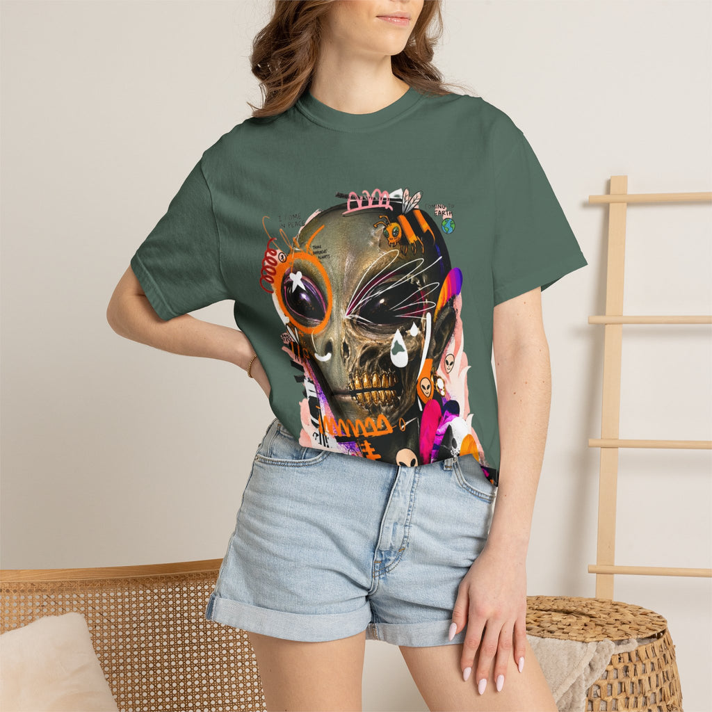 Skull Graffiti T-Shirt — Abstract Neon Alien Street Art Tee