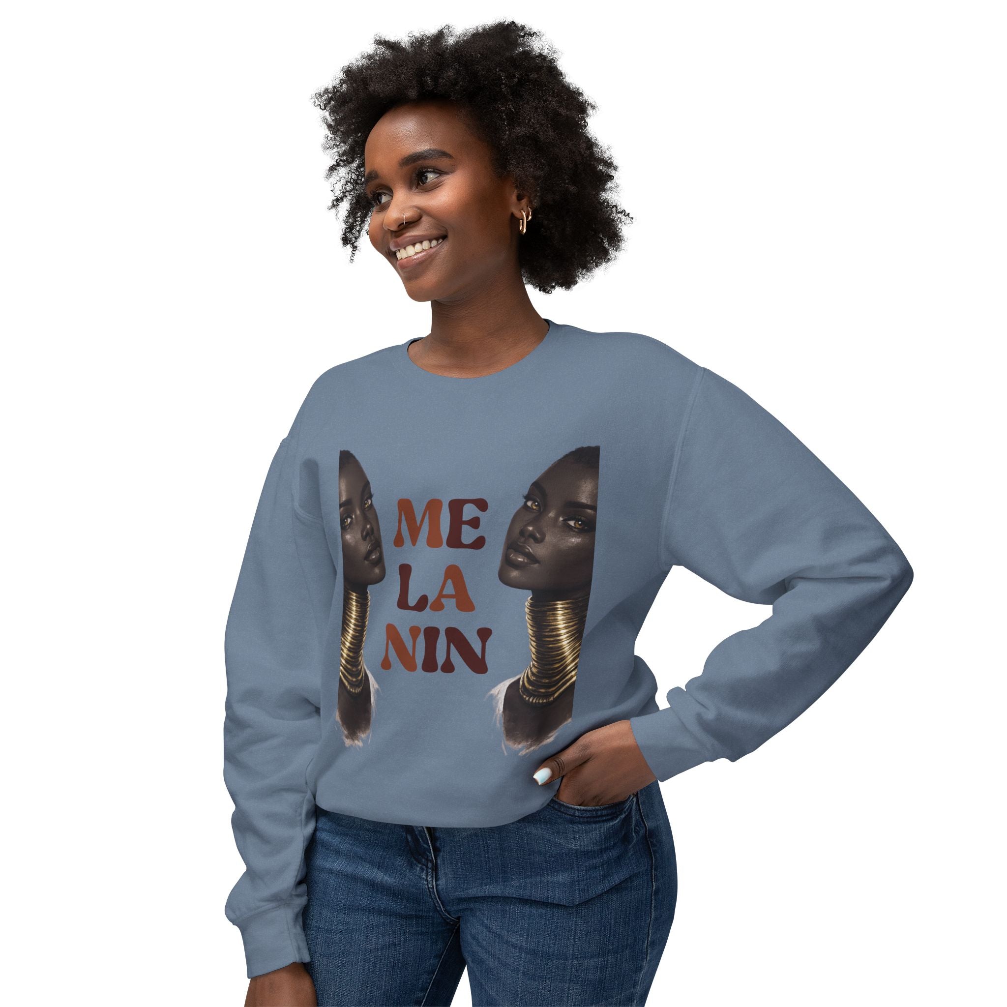 Crewneck Sweatshirt — 'Me La Nin' Melanin Portrait Graphic-Fall Collection