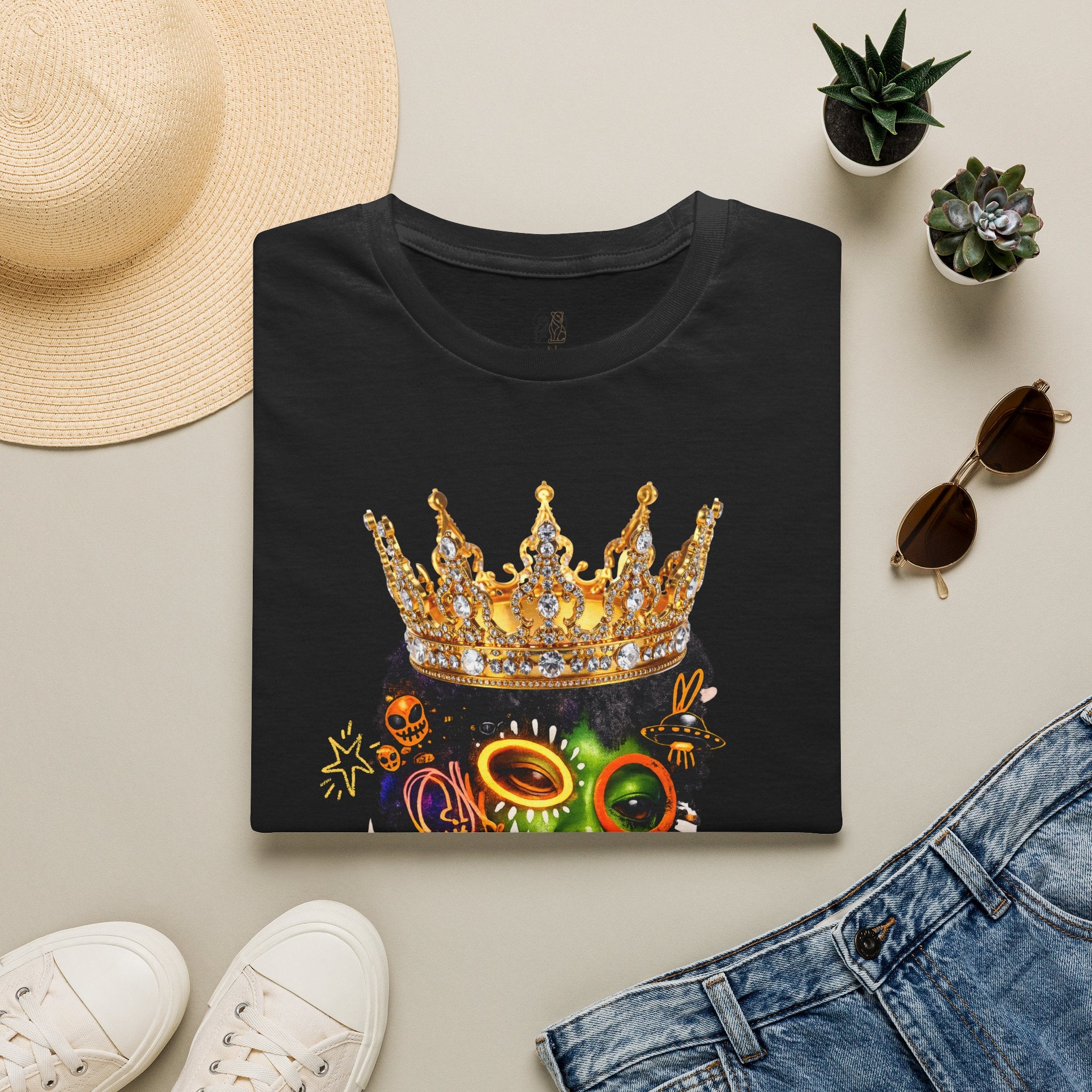 Princess Zyra T-Shirt — Vibrant Crowned Afro Skull Graphic Tee