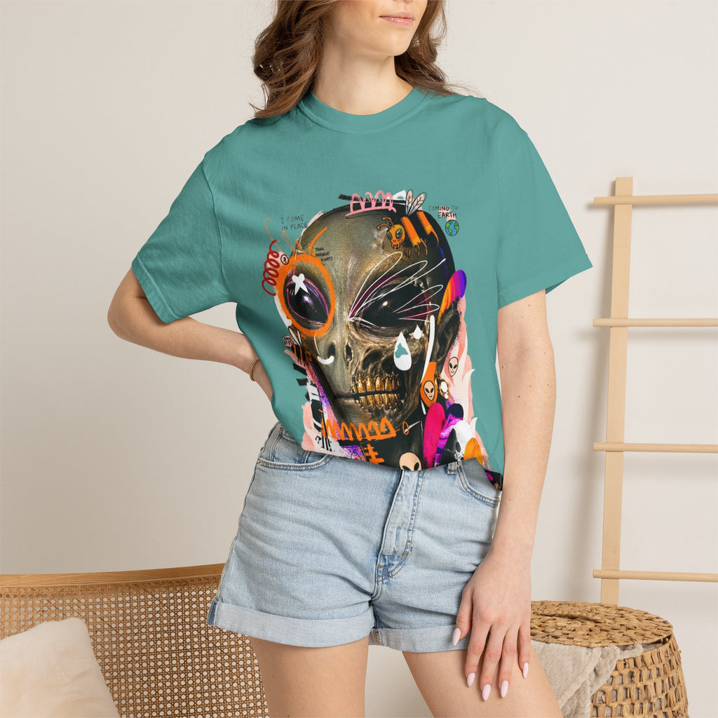 Skull Graffiti T-Shirt — Abstract Neon Alien Street Art Tee