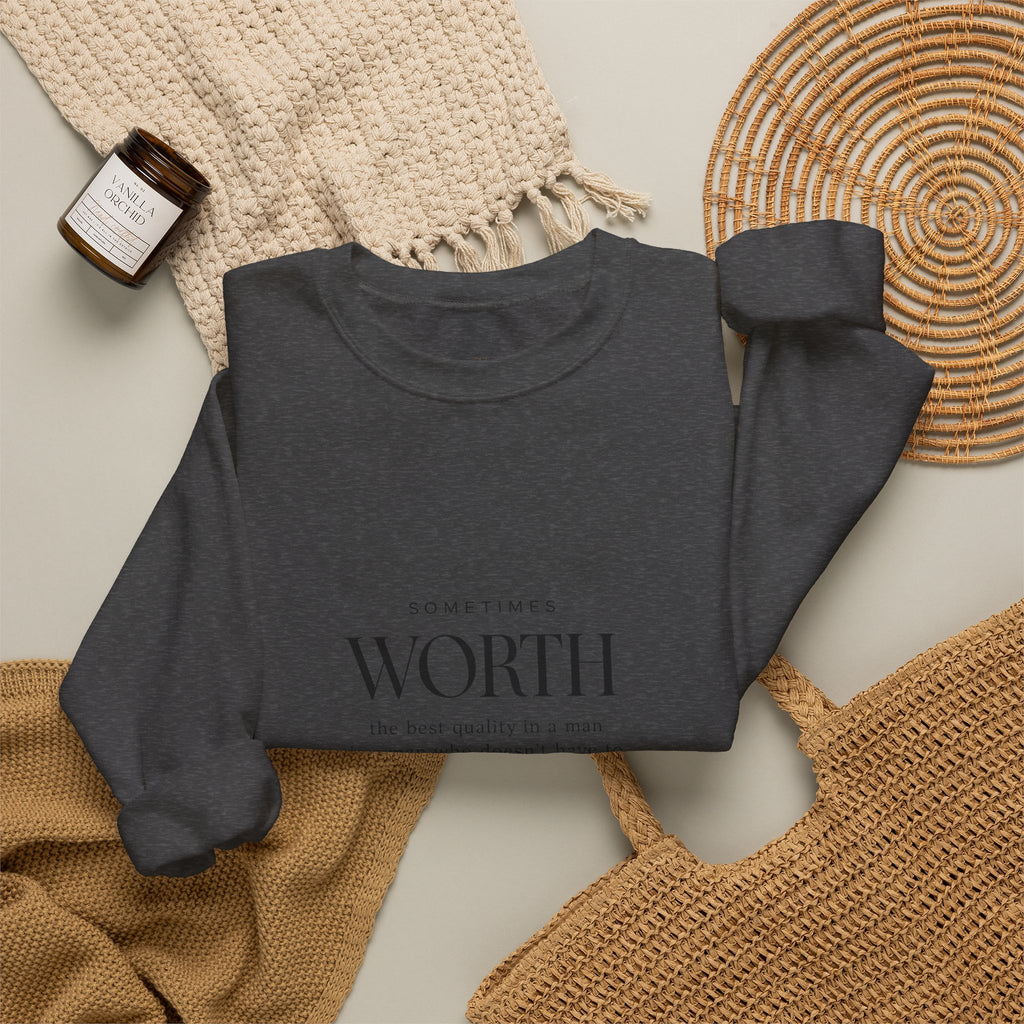 Crewneck Sweatshirt — Minimal 'Worth & Value' Inspirational Typography