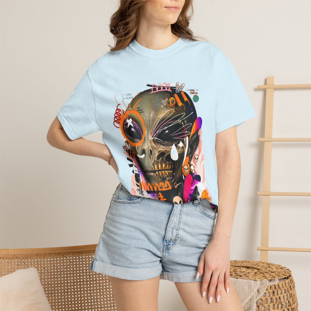 Skull Graffiti T-Shirt — Abstract Neon Alien Street Art Tee