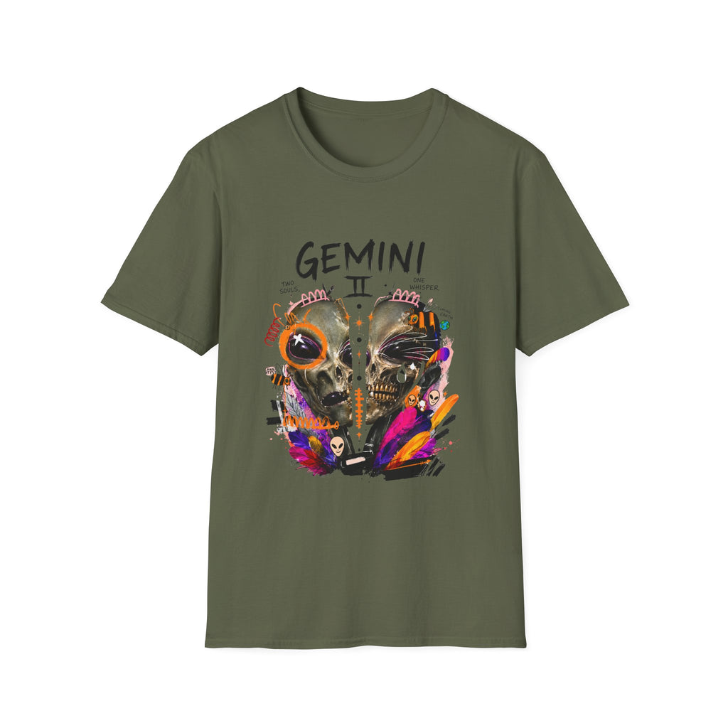 Gemini Zodiac T-Shirt — Colorful Twin Skull Astrology Tee