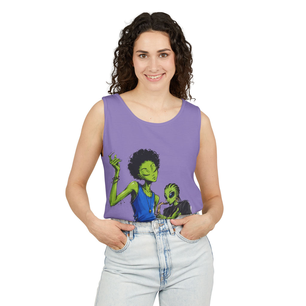 Alien Duo Graphic Tank Top — Retro Streetwear Art Tee-Tito & Raz Edition
