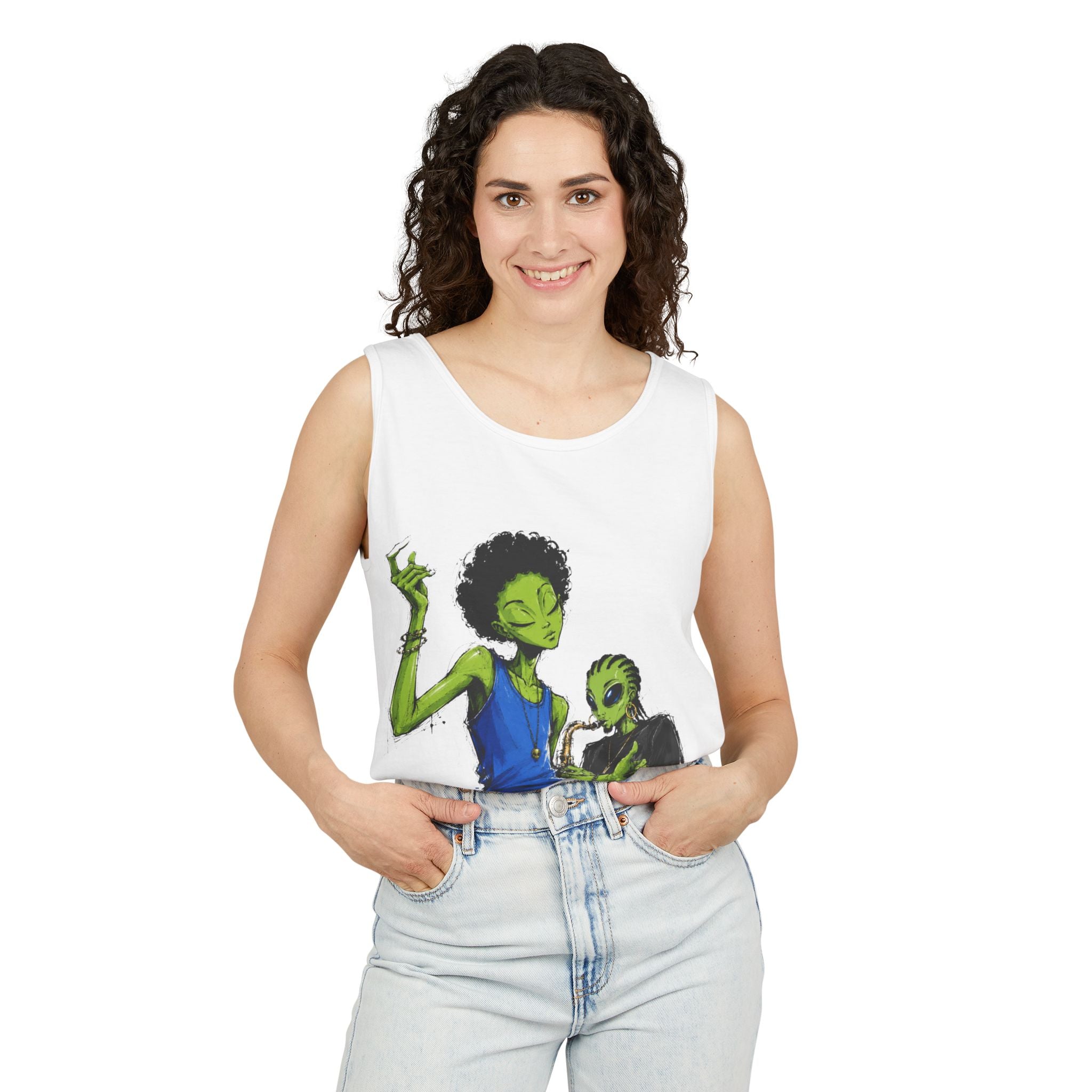 Alien Duo Graphic Tank Top — Retro Streetwear Art Tee-Tito & Raz Edition