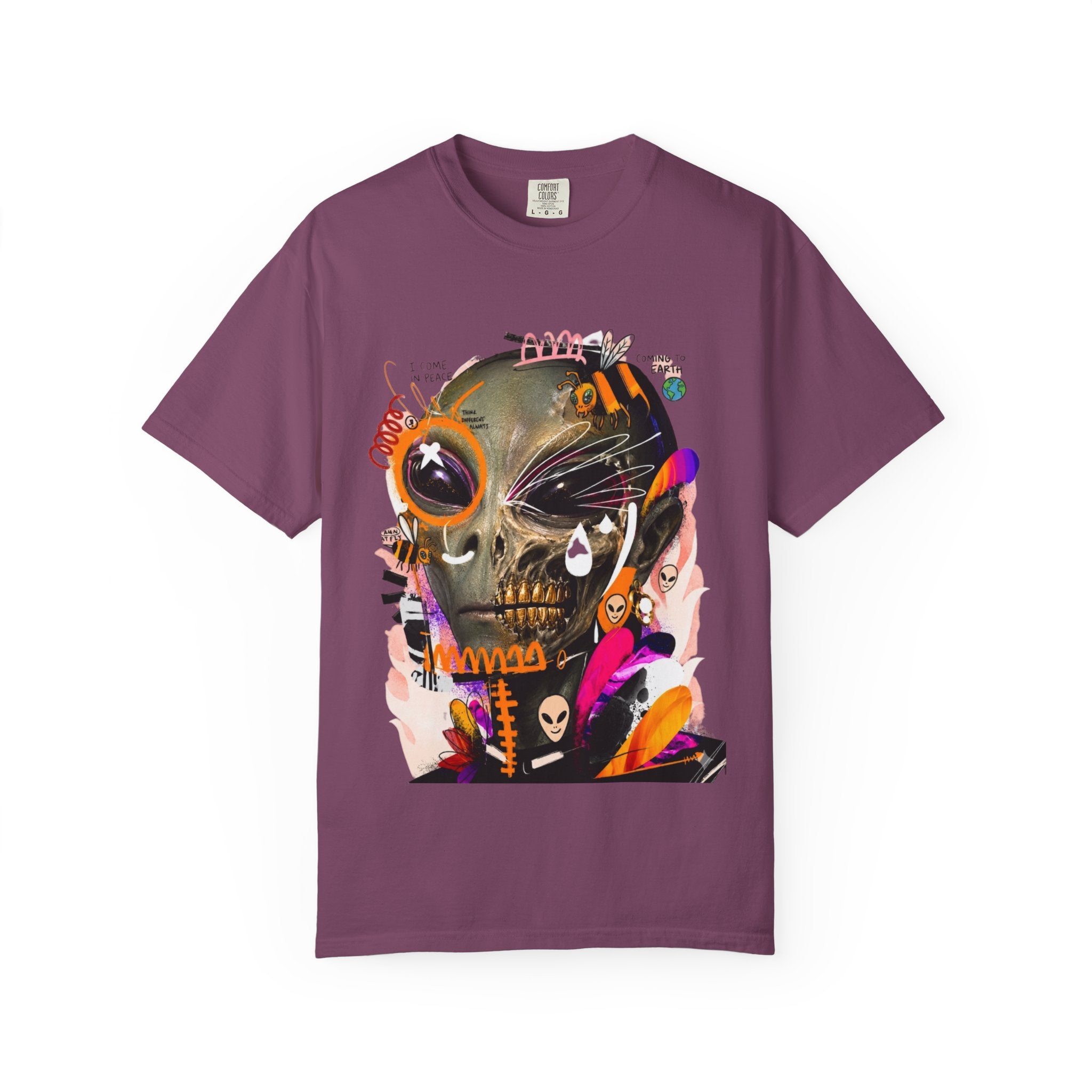 Skull Graffiti T-Shirt — Abstract Neon Alien Street Art Tee