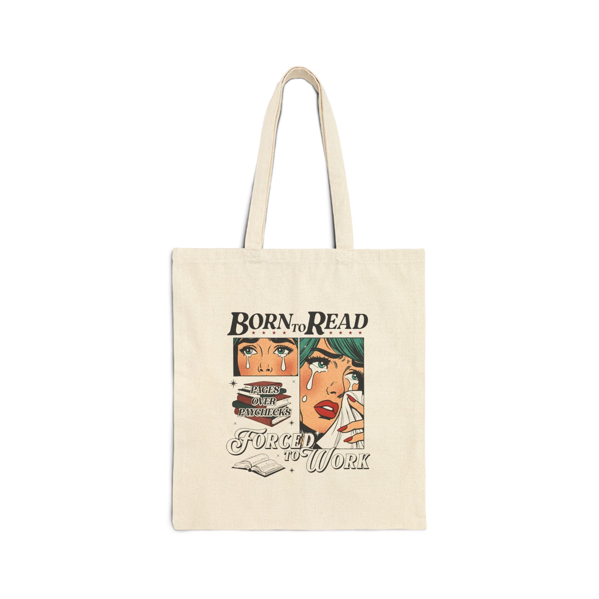 Tote Bag — "Born to Read, Forced to Work" Retro Comic Book Library Tote