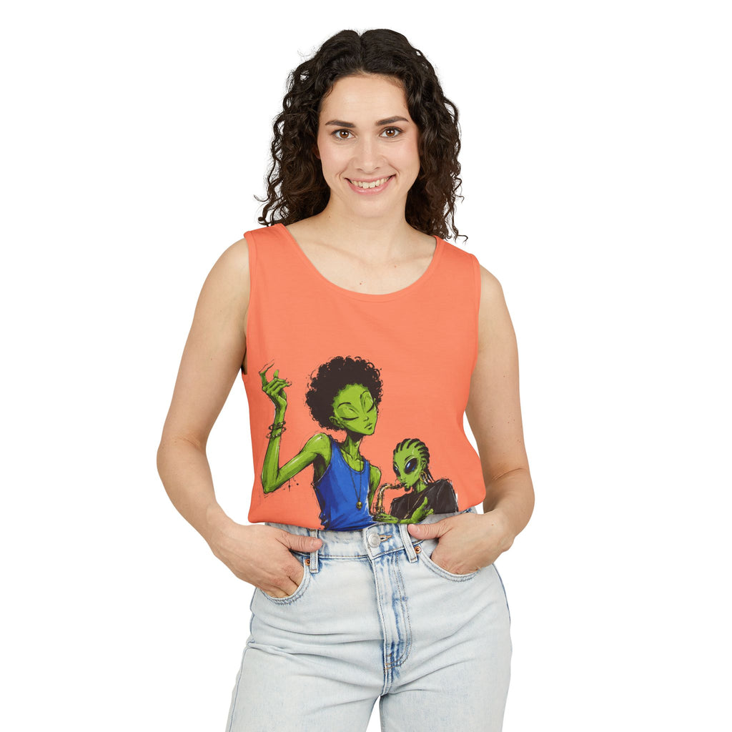 Alien Duo Graphic Tank Top — Retro Streetwear Art Tee-Tito & Raz Edition