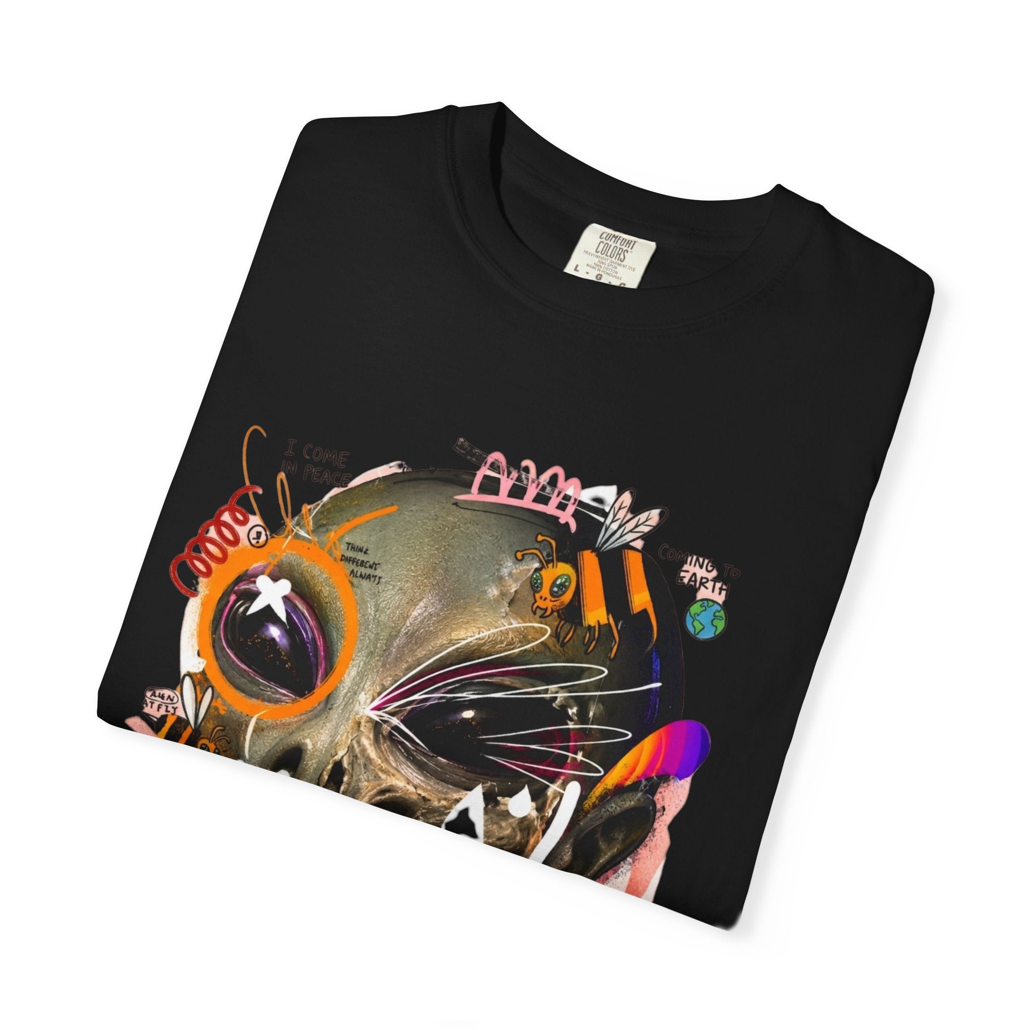 Skull Graffiti T-Shirt — Abstract Neon Alien Street Art Tee