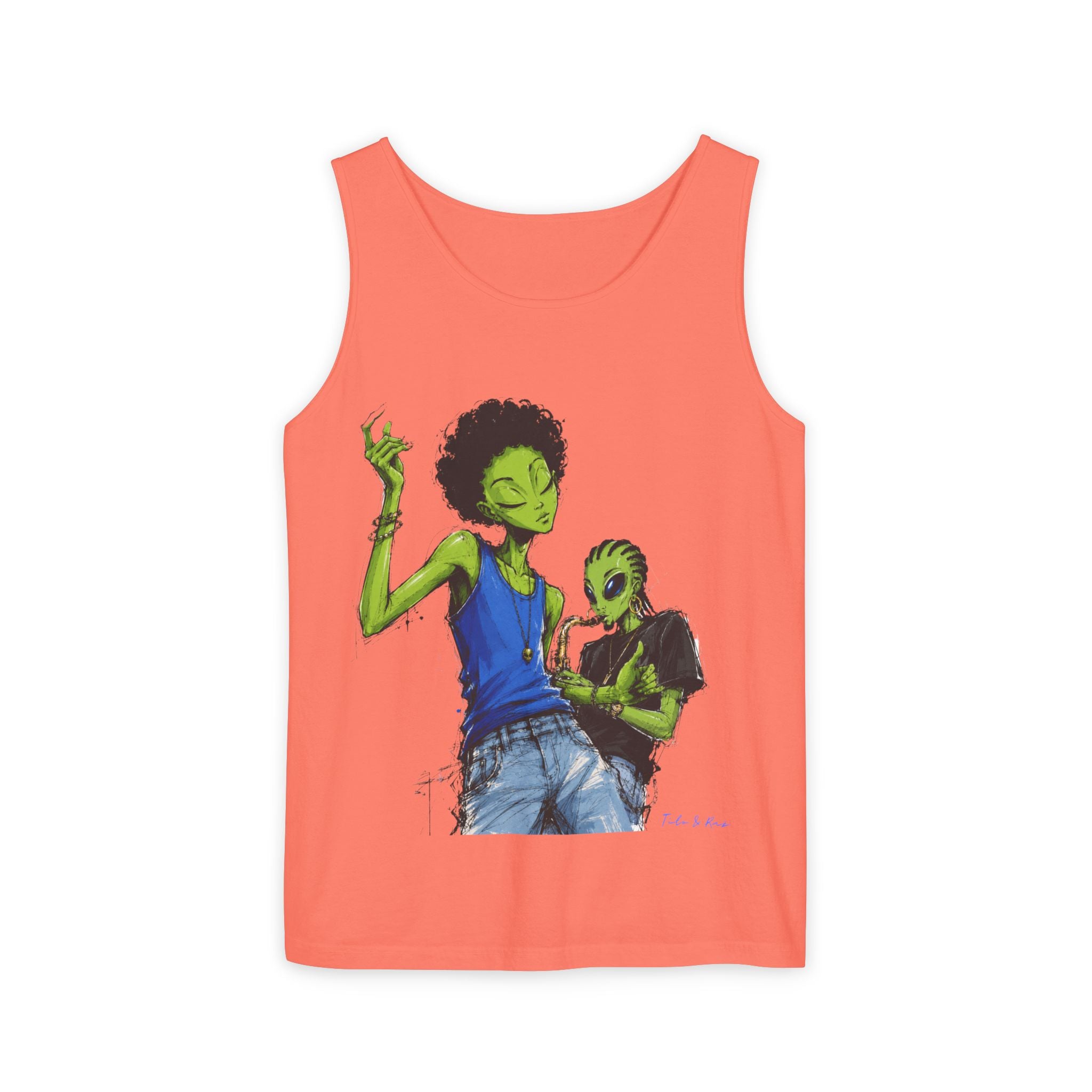 Alien Duo Graphic Tank Top — Retro Streetwear Art Tee-Tito & Raz Edition