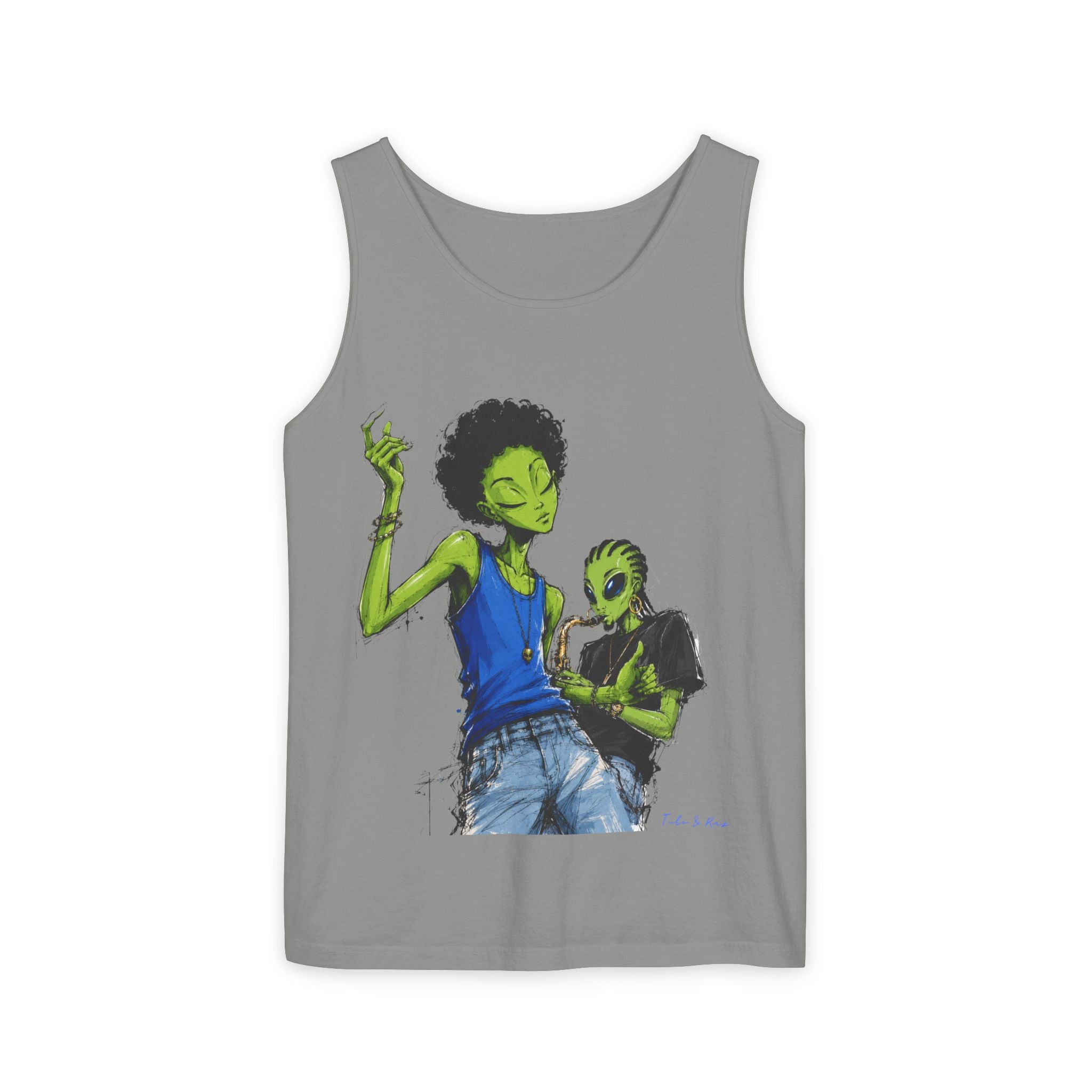 Alien Duo Graphic Tank Top — Retro Streetwear Art Tee-Tito & Raz Edition