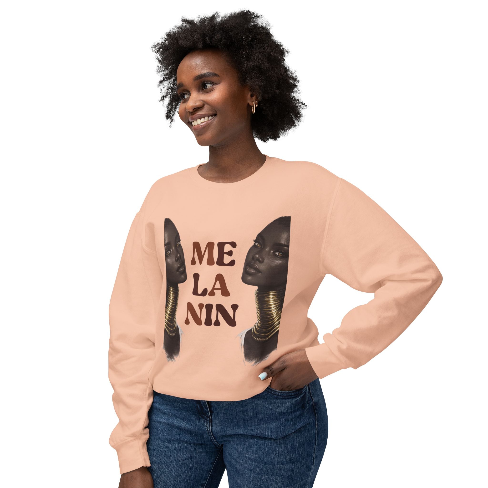 Crewneck Sweatshirt — 'Me La Nin' Melanin Portrait Graphic-Fall Collection
