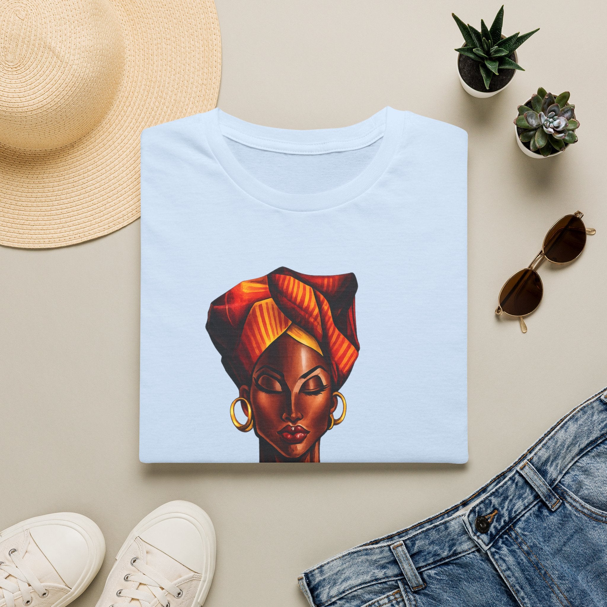 Afrocentric Headwrap Portrait T-Shirt — Bold Melanin Art Tee