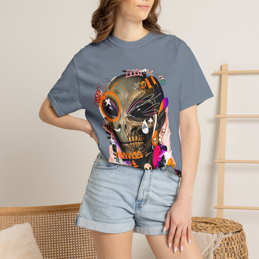 Skull Graffiti T-Shirt — Abstract Neon Alien Street Art Tee