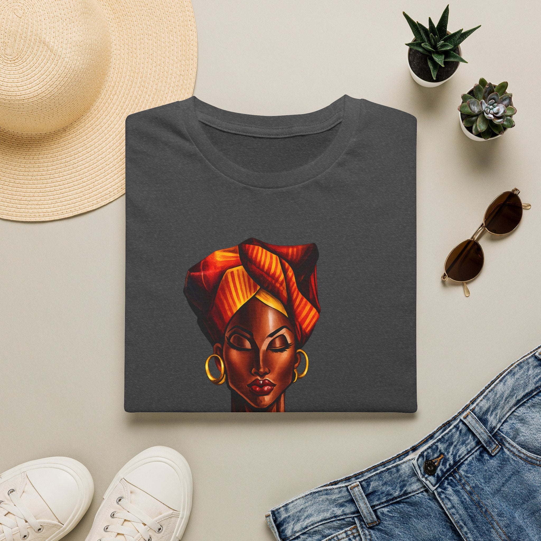 Afrocentric Headwrap Portrait T-Shirt — Bold Melanin Art Tee