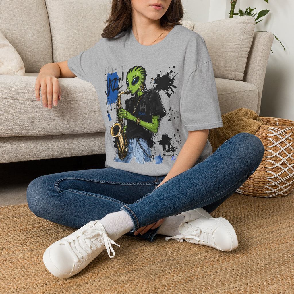 Raz Jazz Saxophone T-Shirt — Green Extraterrestrial Music Tee-Tito & Raz Edition