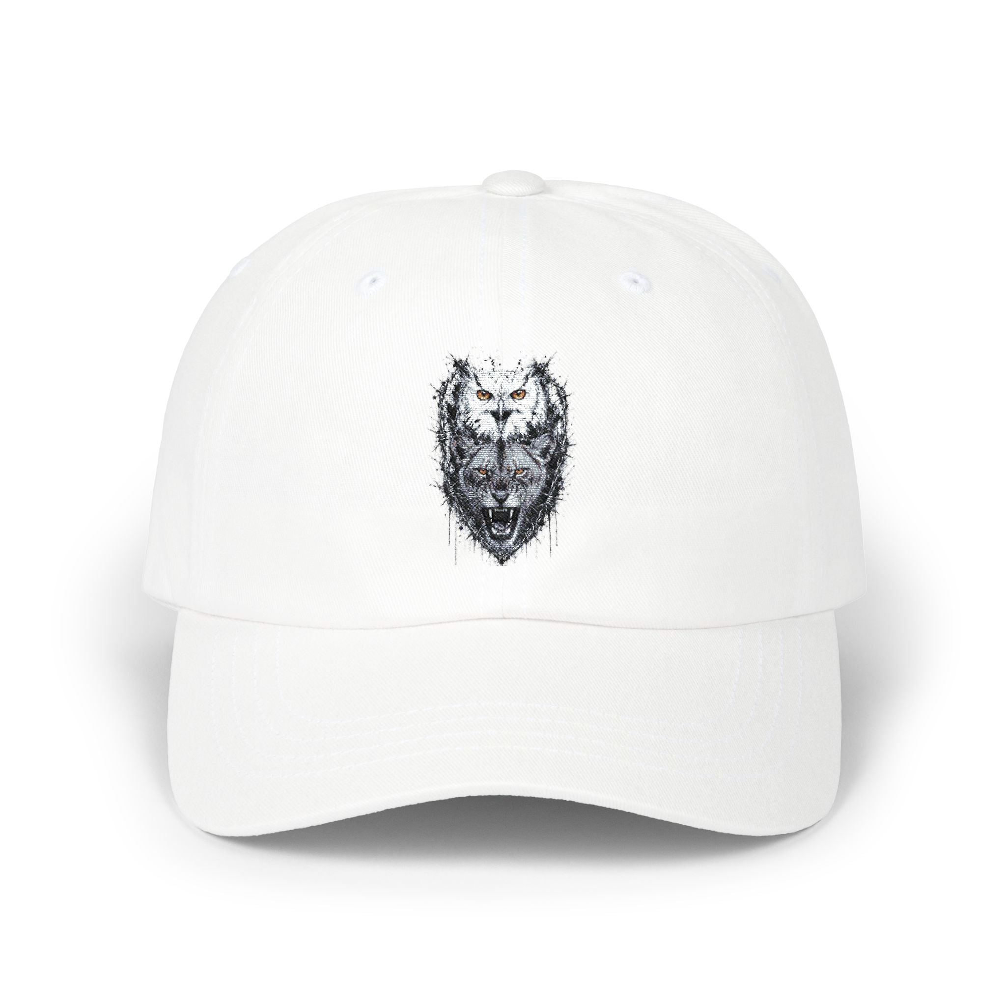 Owlix & Leona Watercolor Dad Cap — Artistic Roaring Lioness & Calm Owl Baseball Hat
