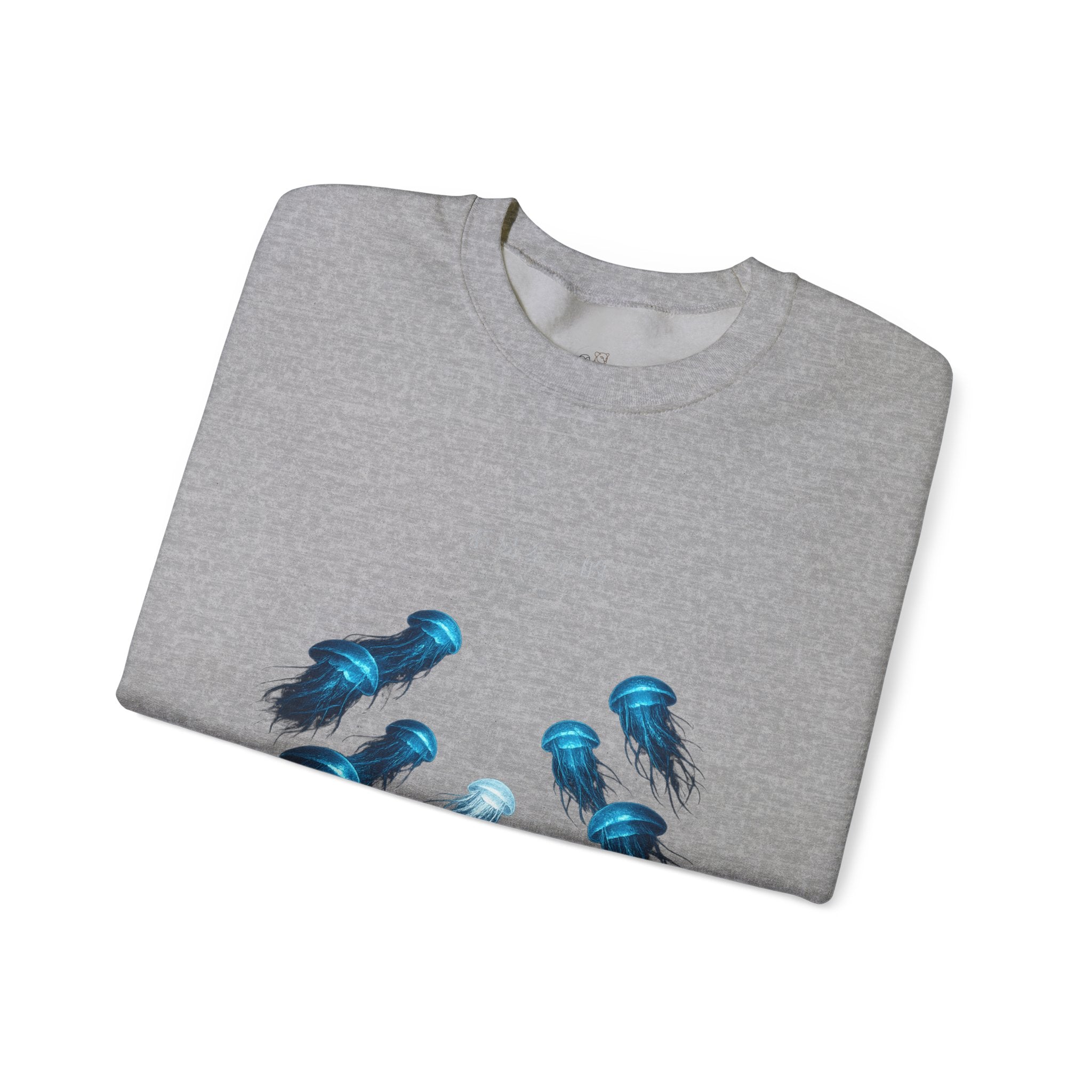 Crewneck Sweatshirt — Blue Jellyfish Graphic Pullover 不易察觉的