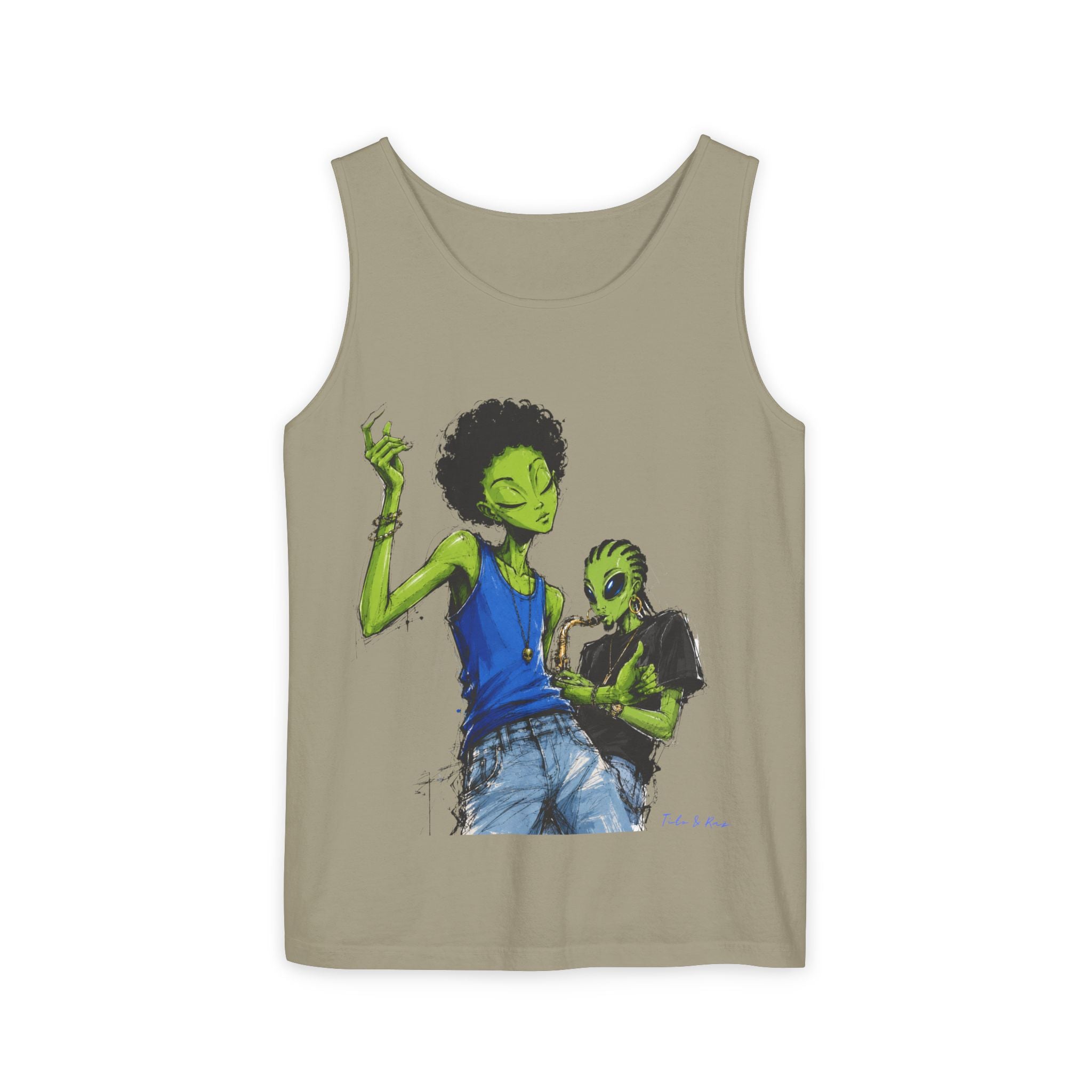 Alien Duo Graphic Tank Top — Retro Streetwear Art Tee-Tito & Raz Edition