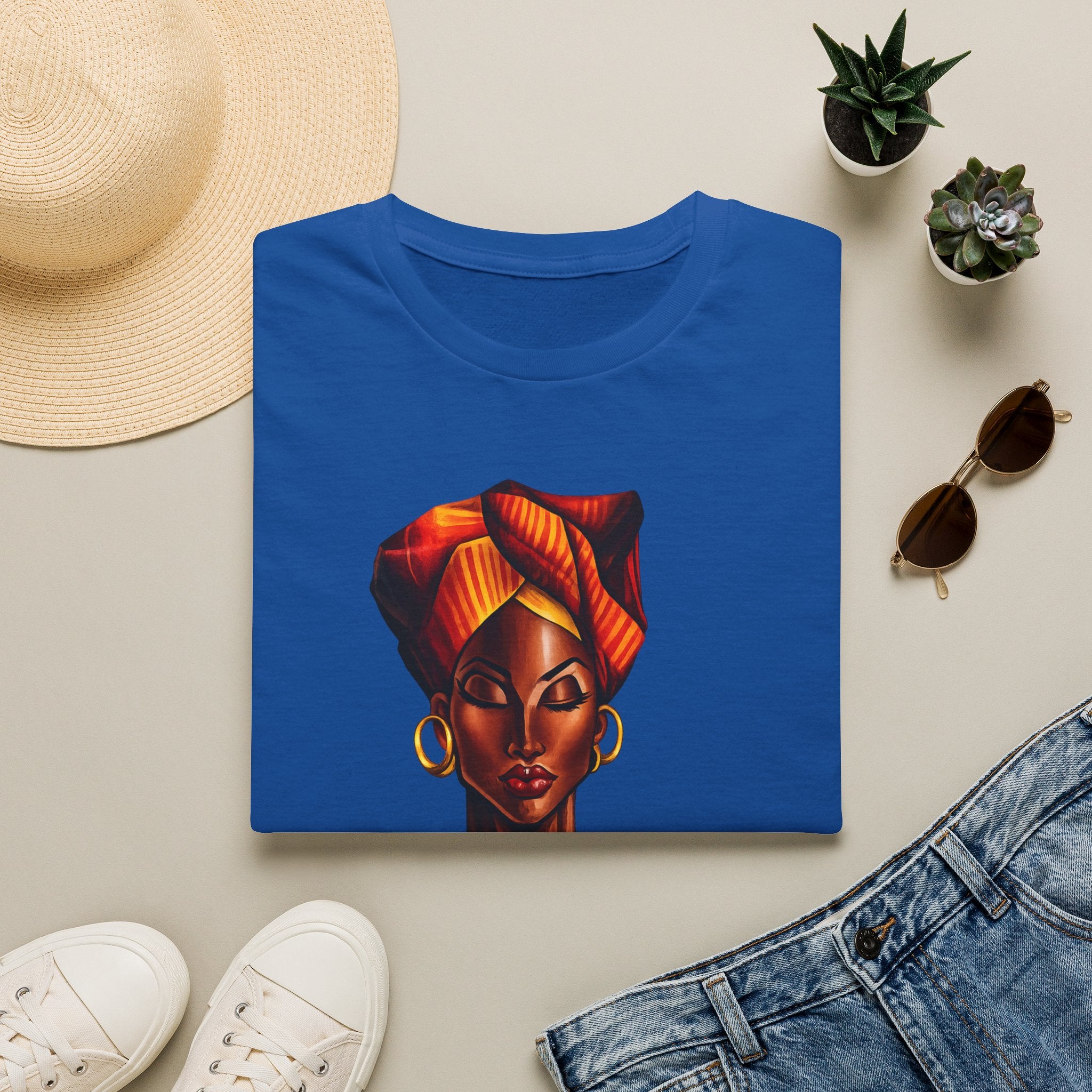 Afrocentric Headwrap Portrait T-Shirt — Bold Melanin Art Tee