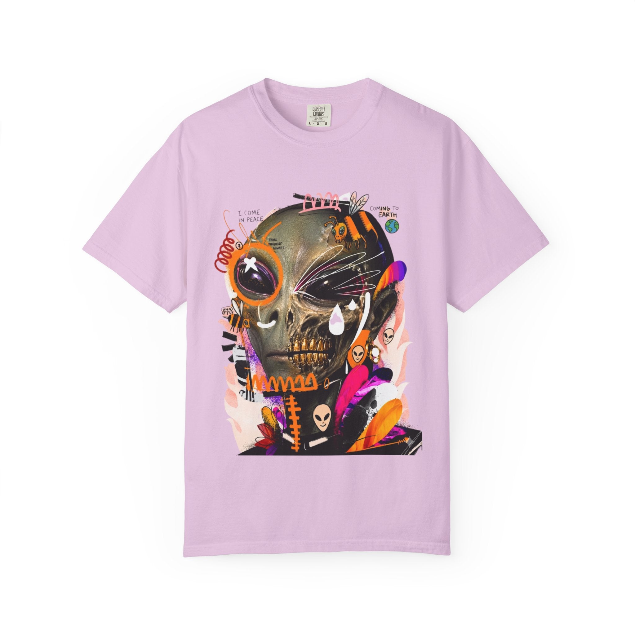 Skull Graffiti T-Shirt — Abstract Neon Alien Street Art Tee