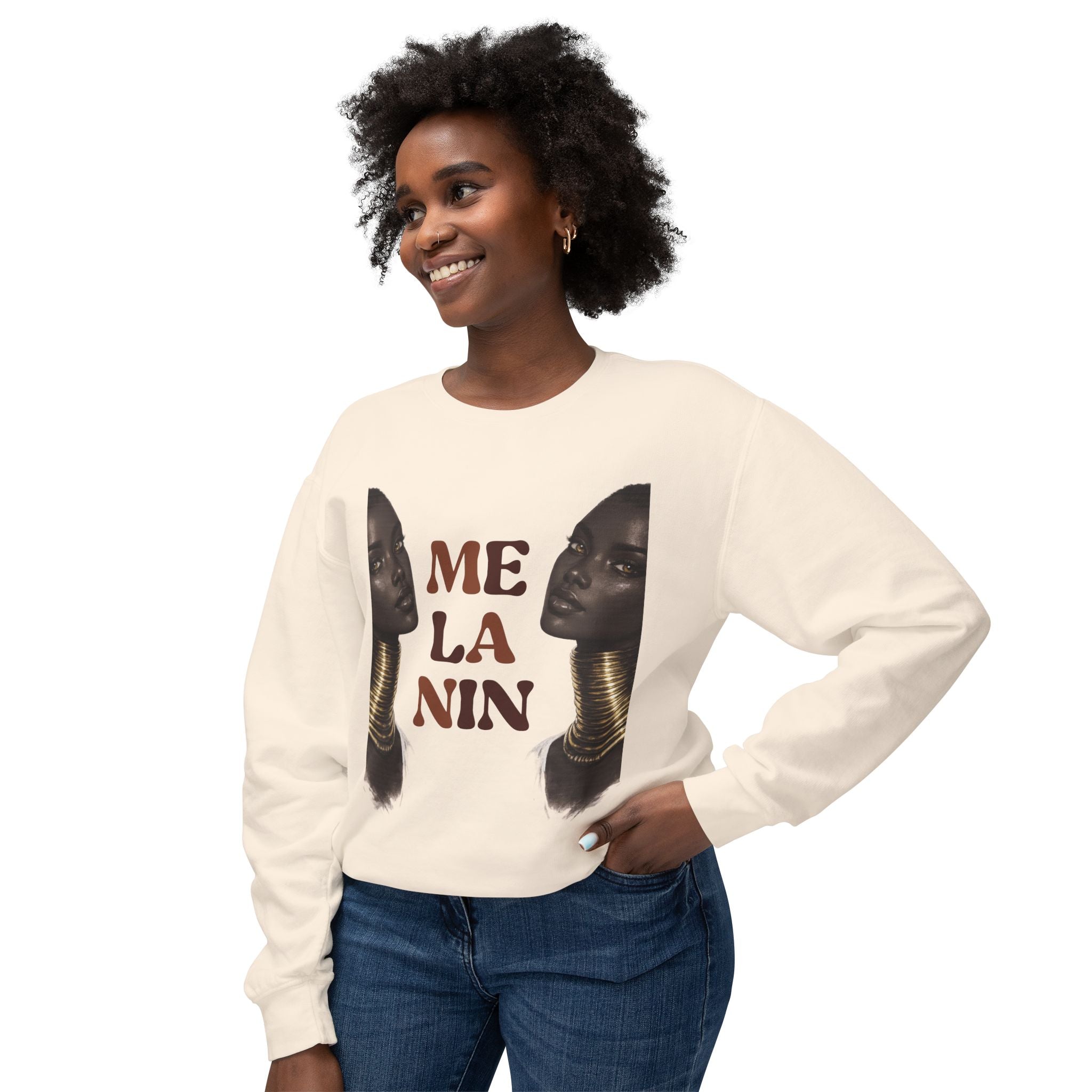 Crewneck Sweatshirt — 'Me La Nin' Melanin Portrait Graphic-Fall Collection