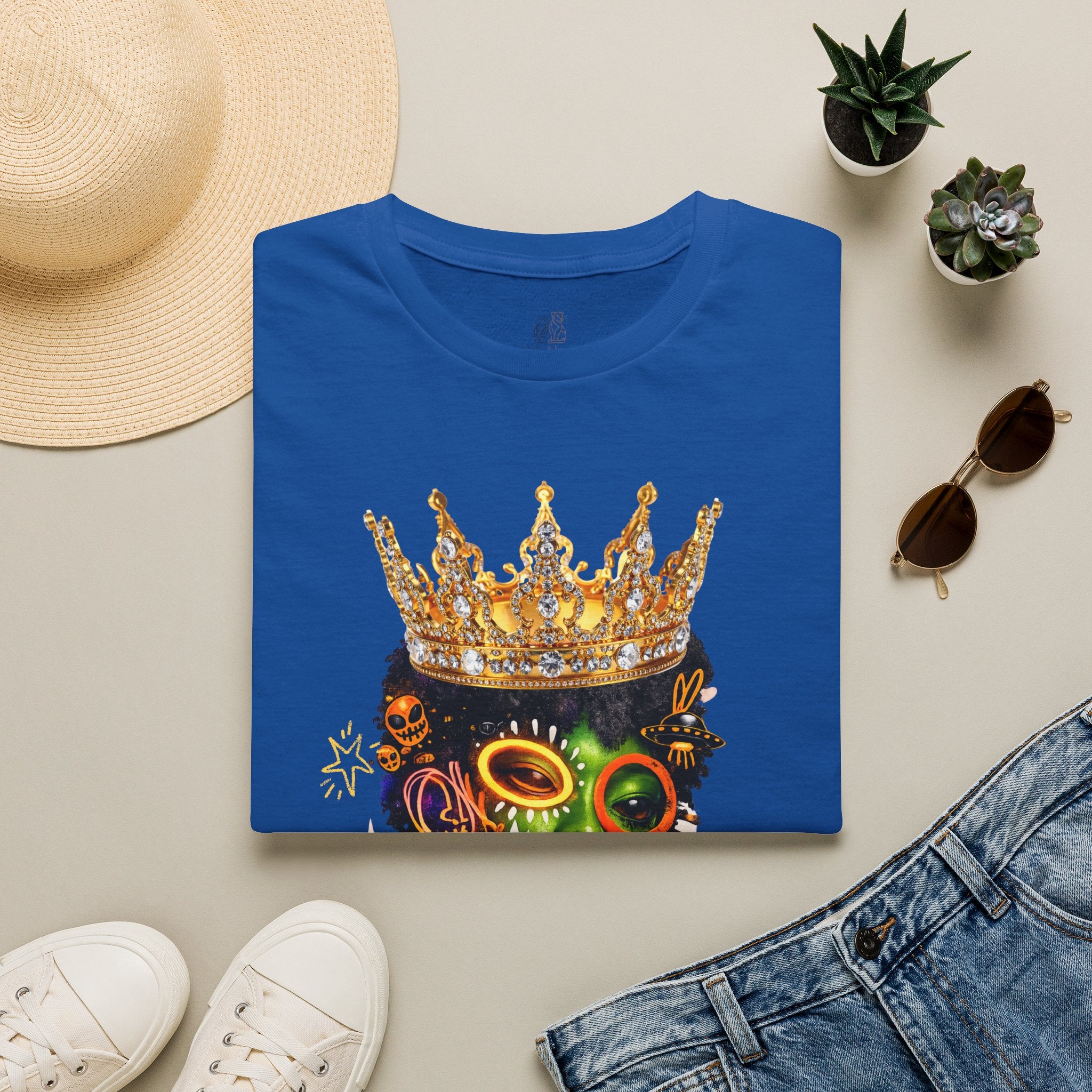 Princess Zyra T-Shirt — Vibrant Crowned Afro Skull Graphic Tee