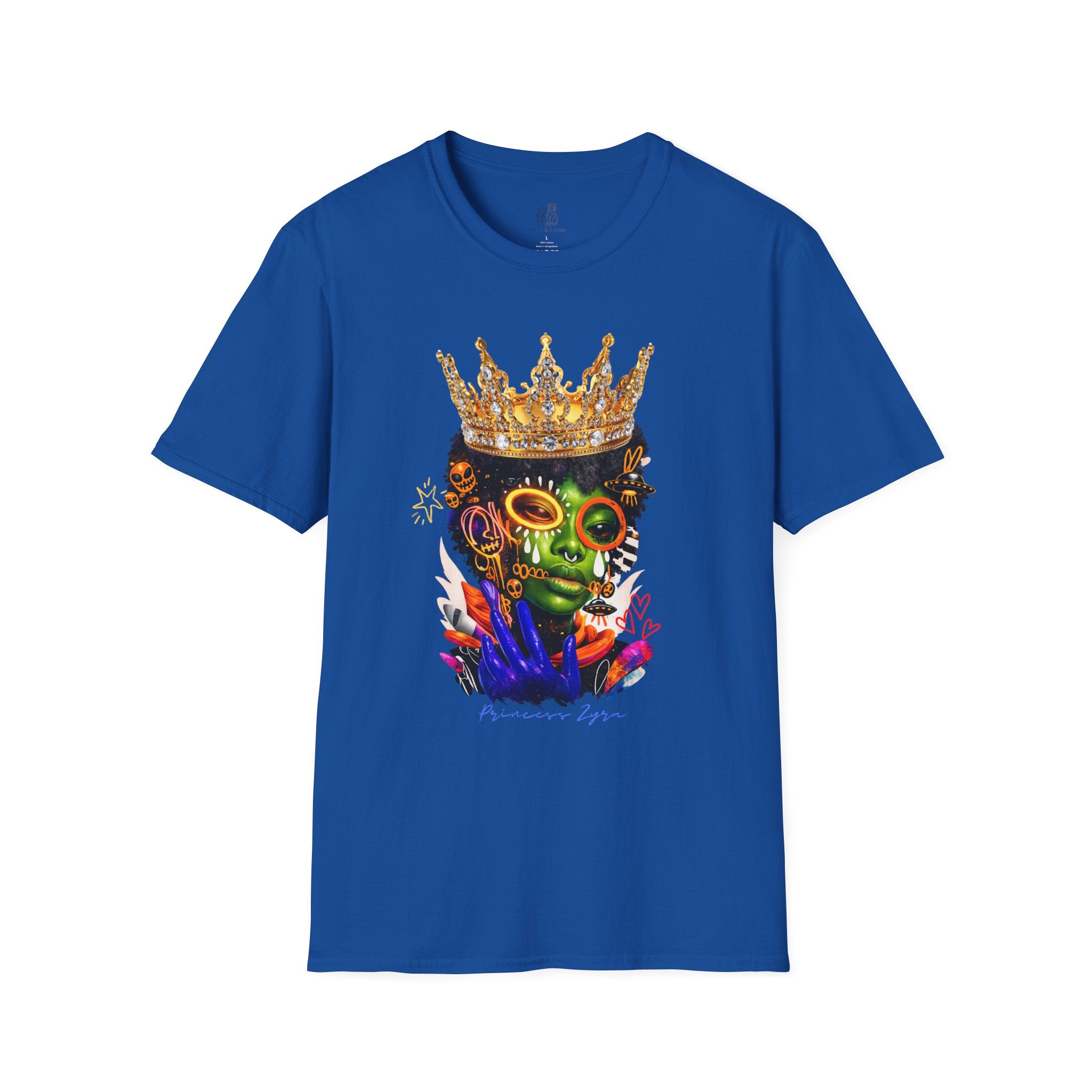 Princess Zyra T-Shirt — Vibrant Crowned Afro Skull Graphic Tee