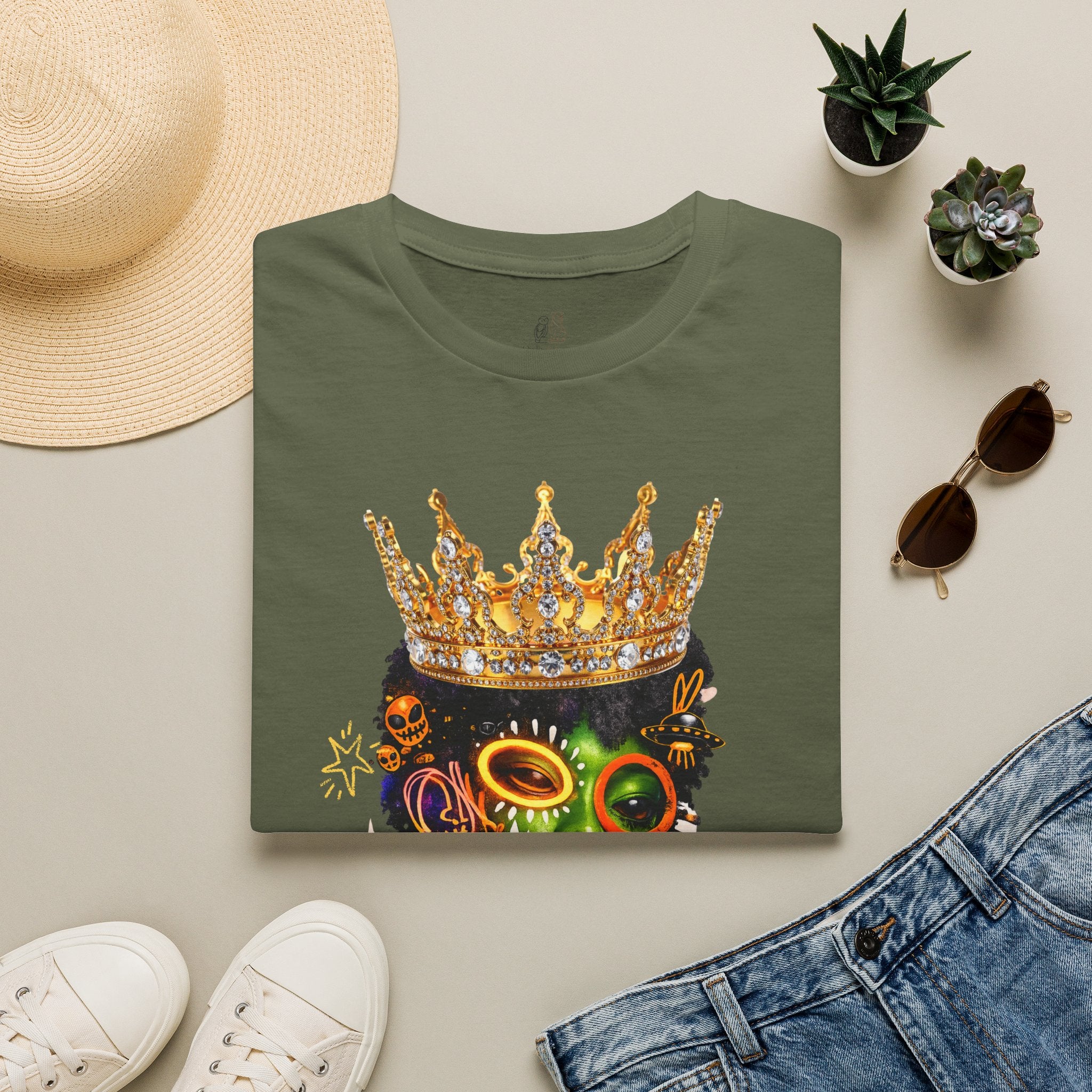 Princess Zyra T-Shirt — Vibrant Crowned Afro Skull Graphic Tee