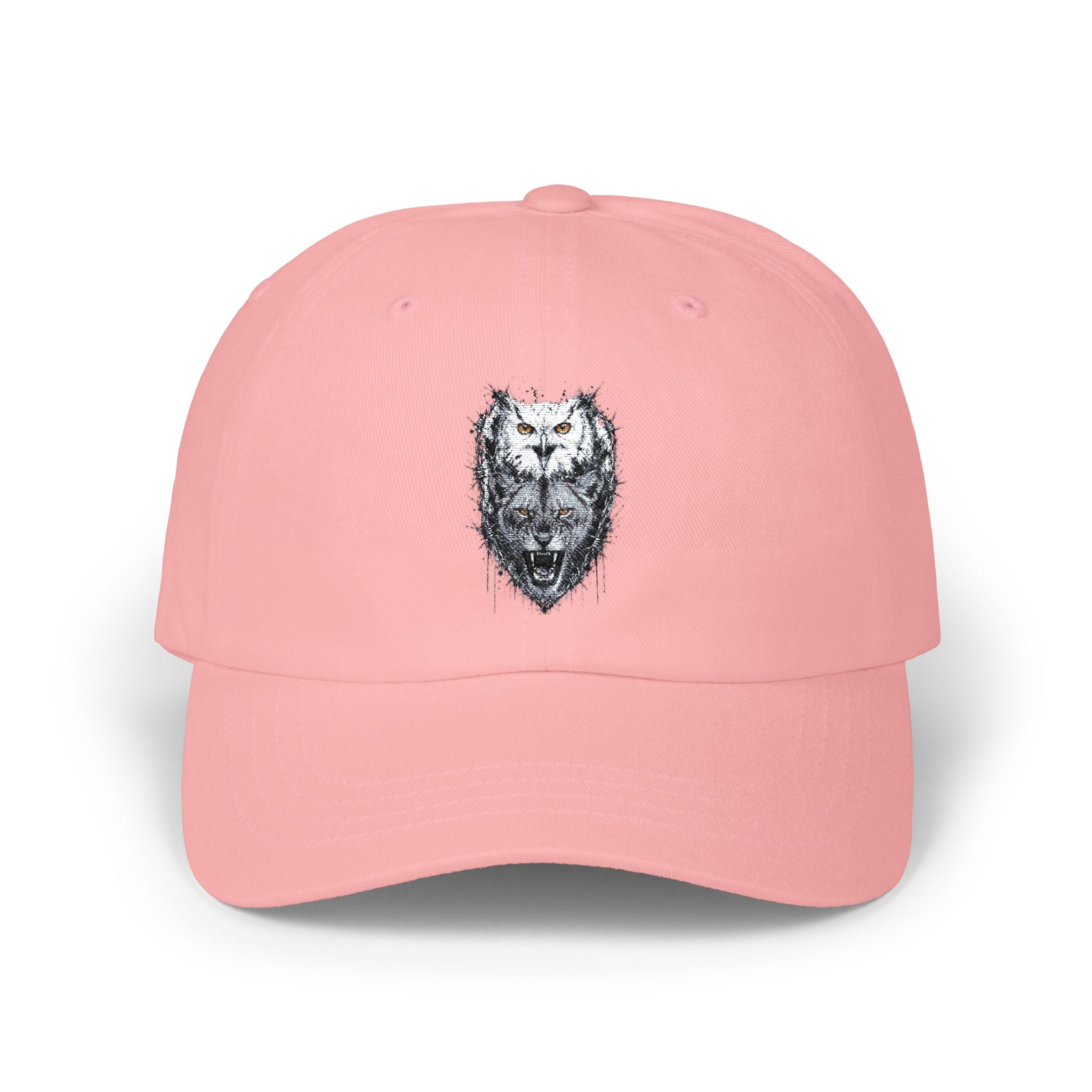 Owlix & Leona Watercolor Dad Cap — Artistic Roaring Lioness & Calm Owl Baseball Hat